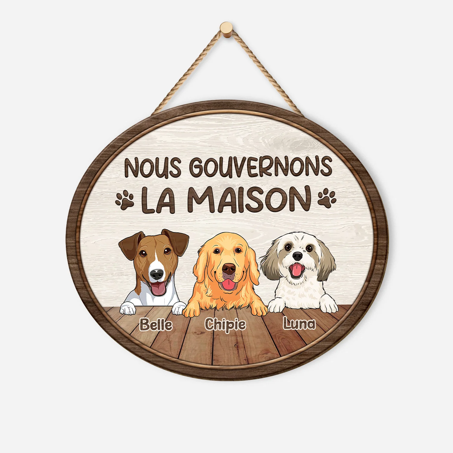 Plaque En Bois Personnalisée Avec Chien À Suspendre - Nous Gouvernons La Maison