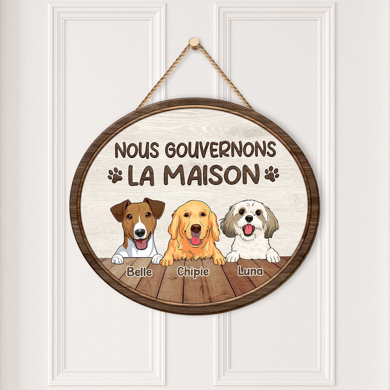 Plaque En Bois Personnalisée Avec Chien À Suspendre - Nous Gouvernons La Maison - Image 2