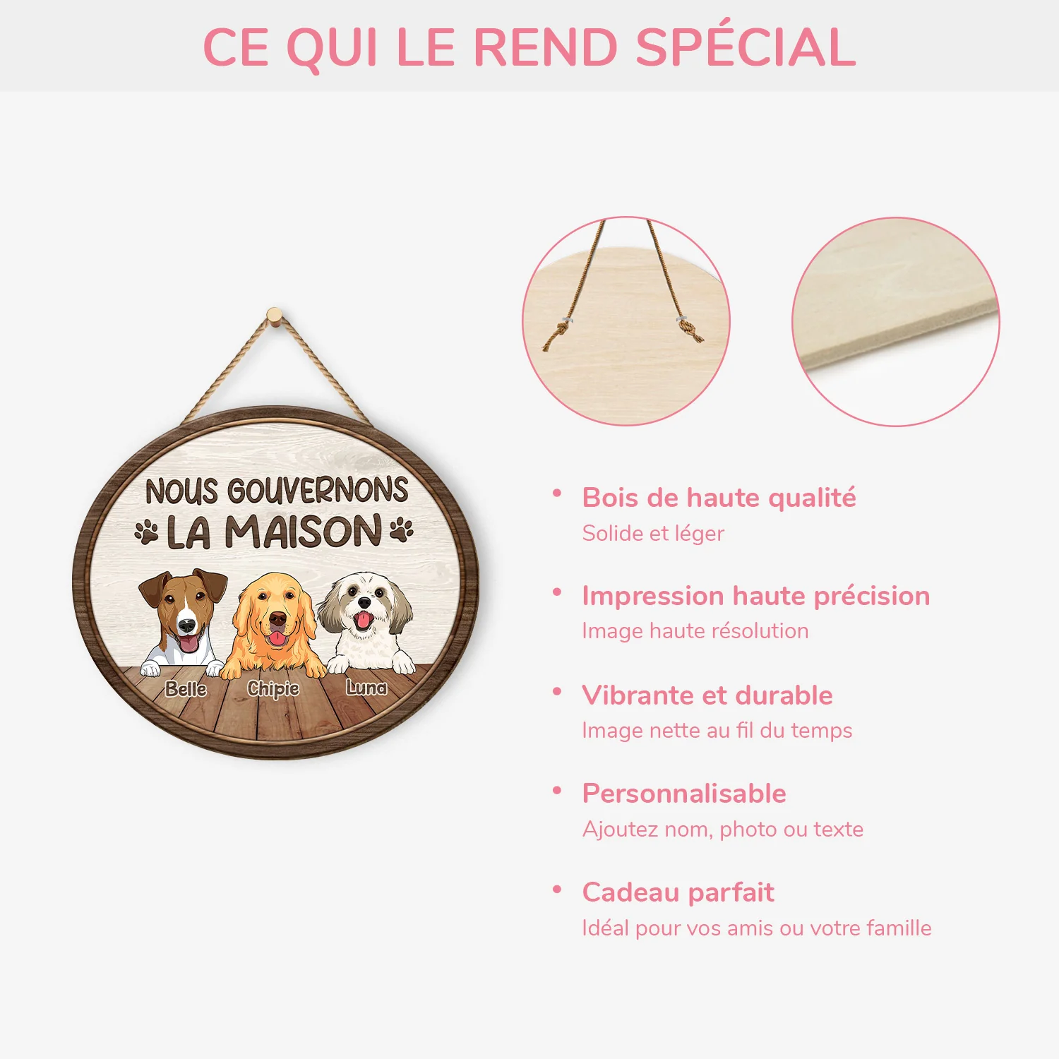 Plaque En Bois Personnalisée Avec Chien À Suspendre - Nous Gouvernons La Maison - Image 4