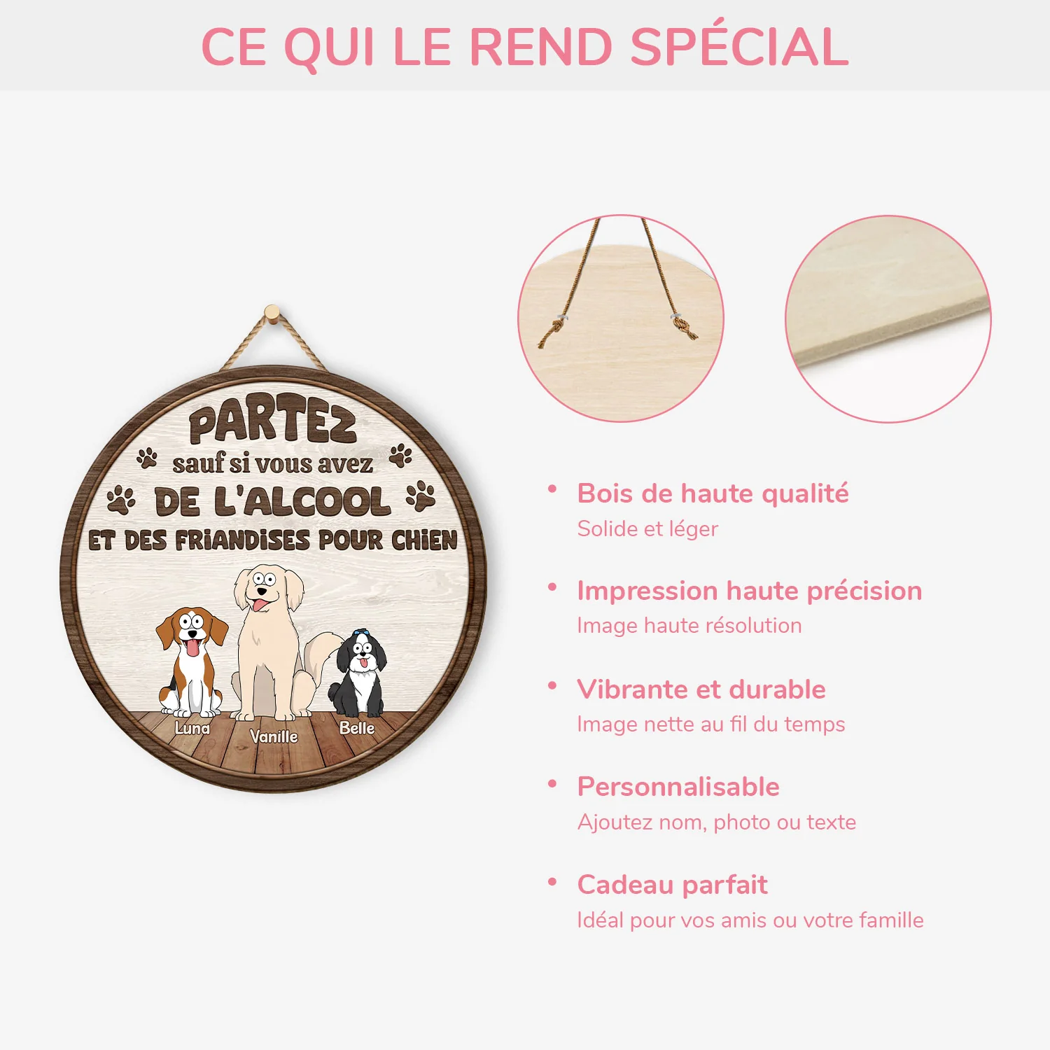 Plaque En Bois Personnalisée Avec Chien À Suspendre - Partez Sauf Si - Image 4