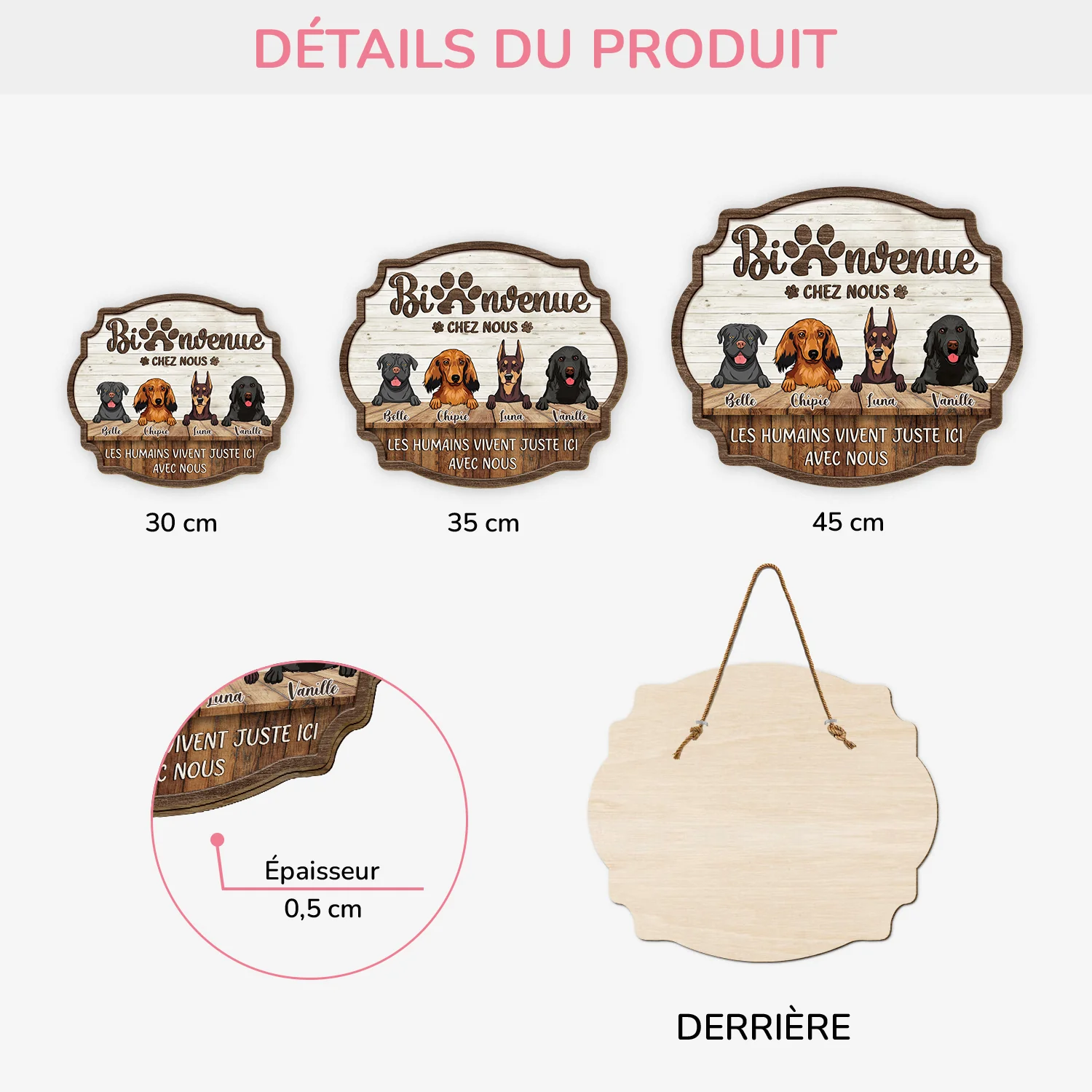Plaque En Bois Personnalisée Avec Chien Rigolo À Suspendre - Bienvenue Chez Nous - Image 3