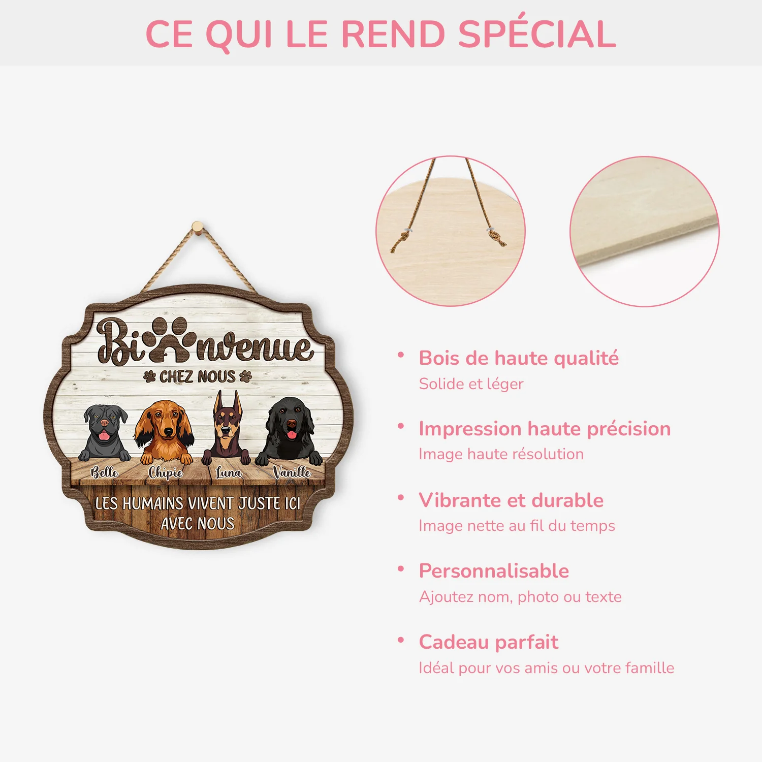 Plaque En Bois Personnalisée Avec Chien Rigolo À Suspendre - Bienvenue Chez Nous - Image 4
