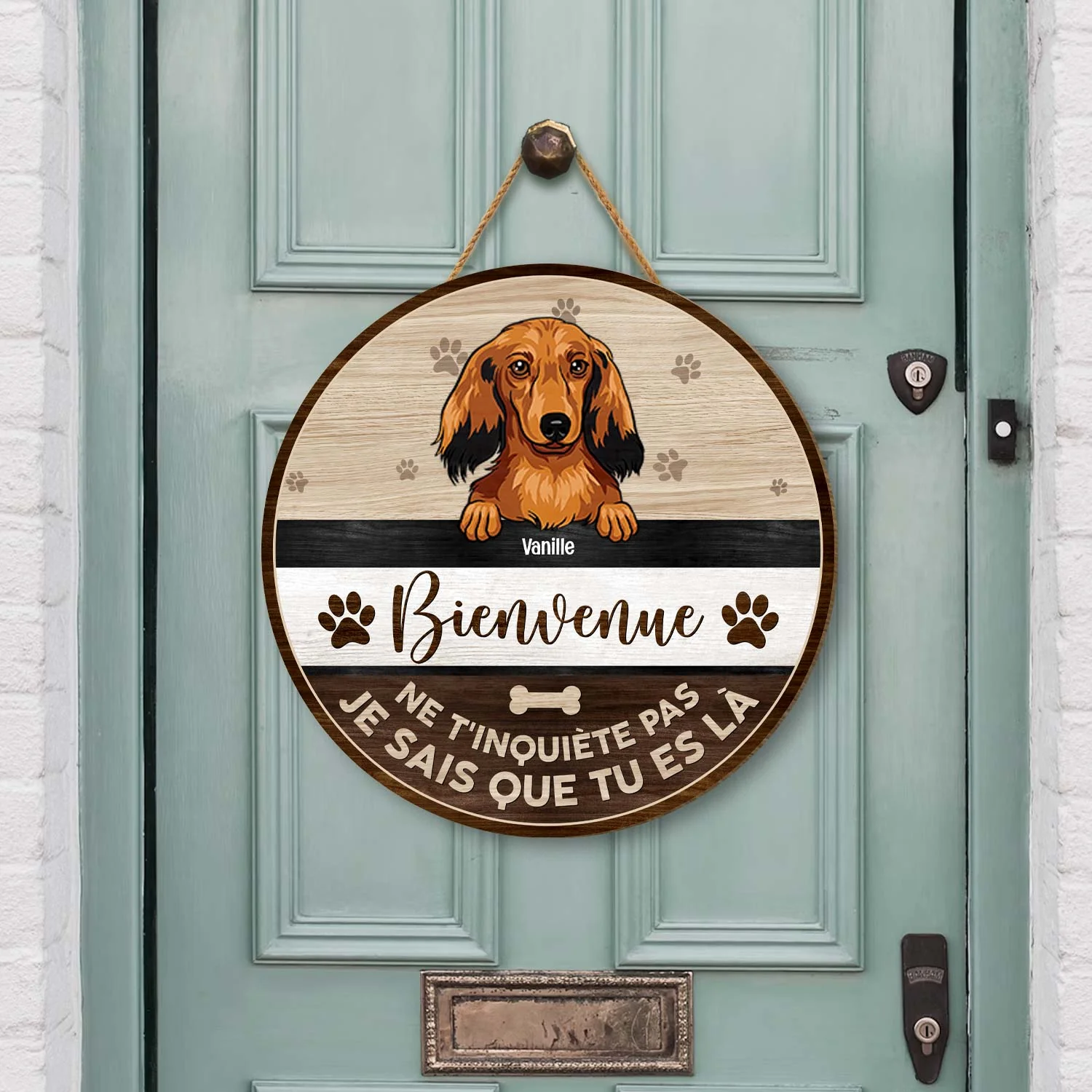 Plaque En Bois Personnalisée Avec Chiens À Suspendre - Bienvenue - Image 2