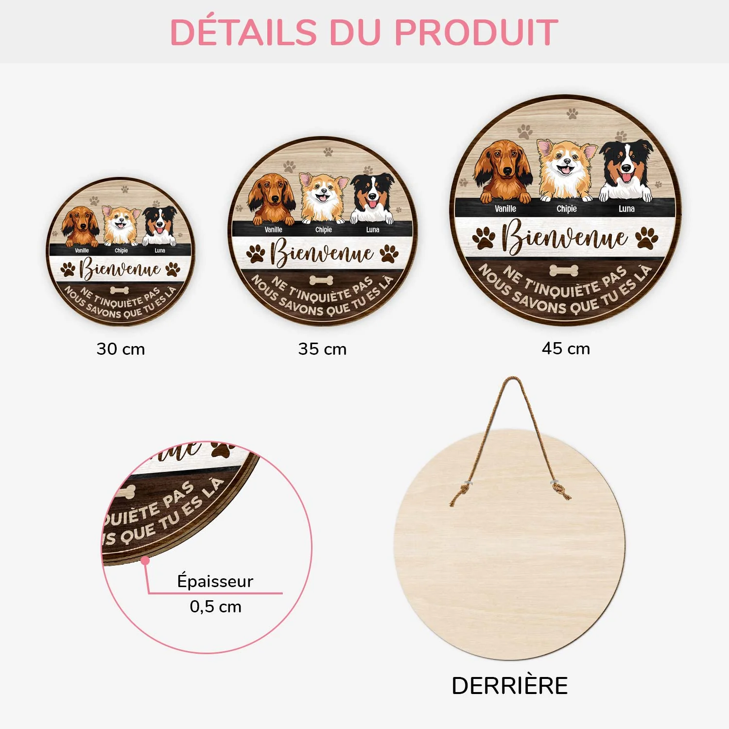 Plaque En Bois Personnalisée Avec Chiens À Suspendre - Bienvenue - Image 3