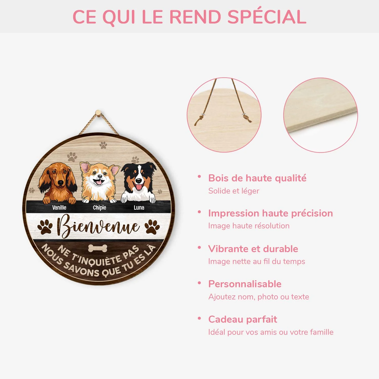 Plaque En Bois Personnalisée Avec Chiens À Suspendre - Bienvenue - Image 4