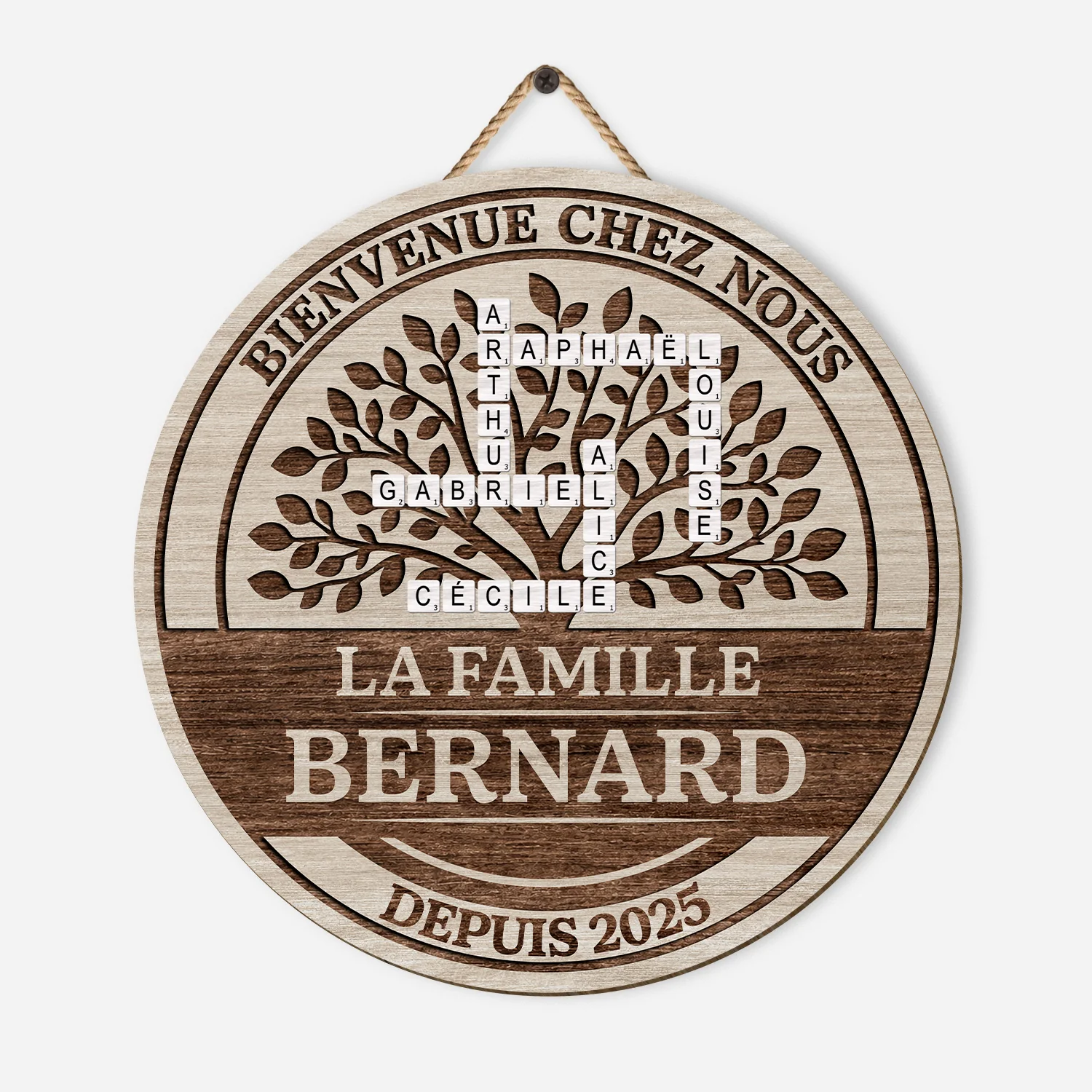 Plaque En Bois Personnalisée Avec Mots-croisés - Notre Famille