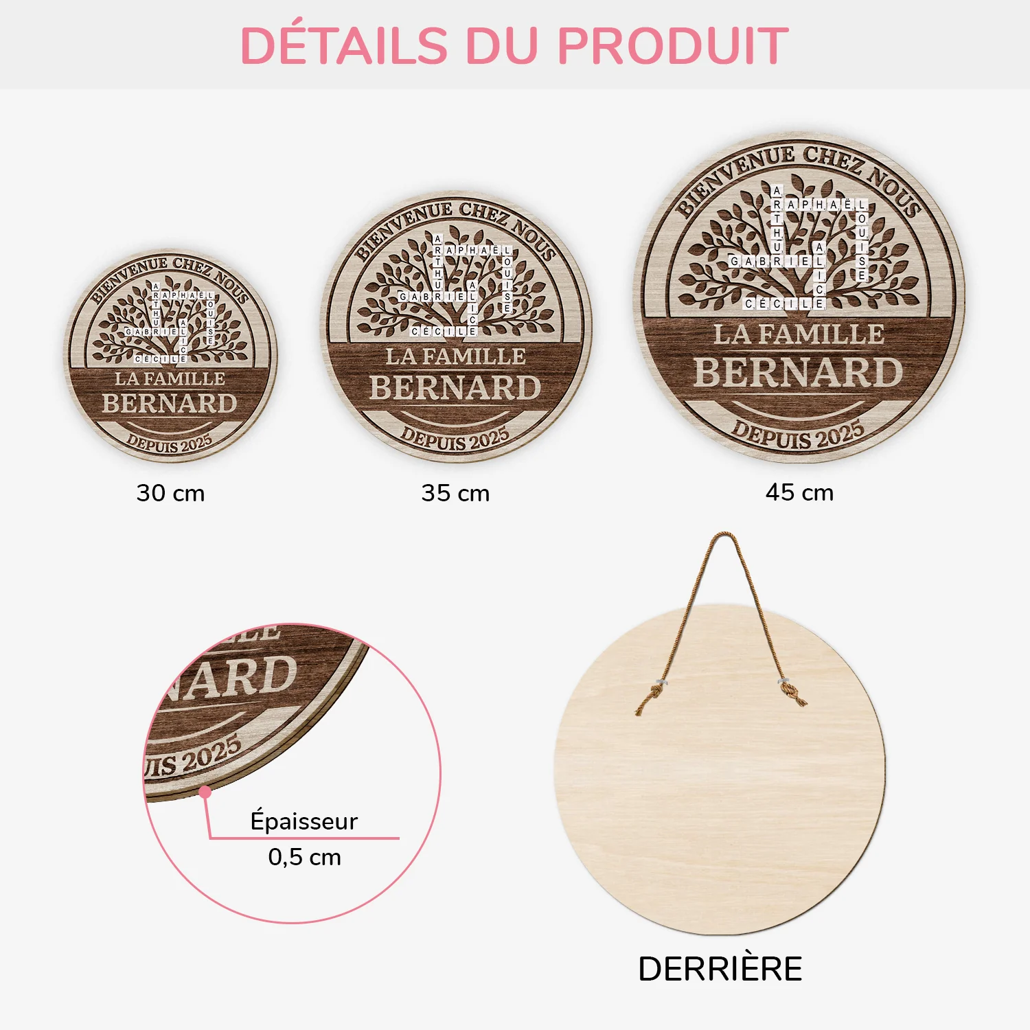 Plaque En Bois Personnalisée Avec Mots-croisés - Notre Famille - Image 3