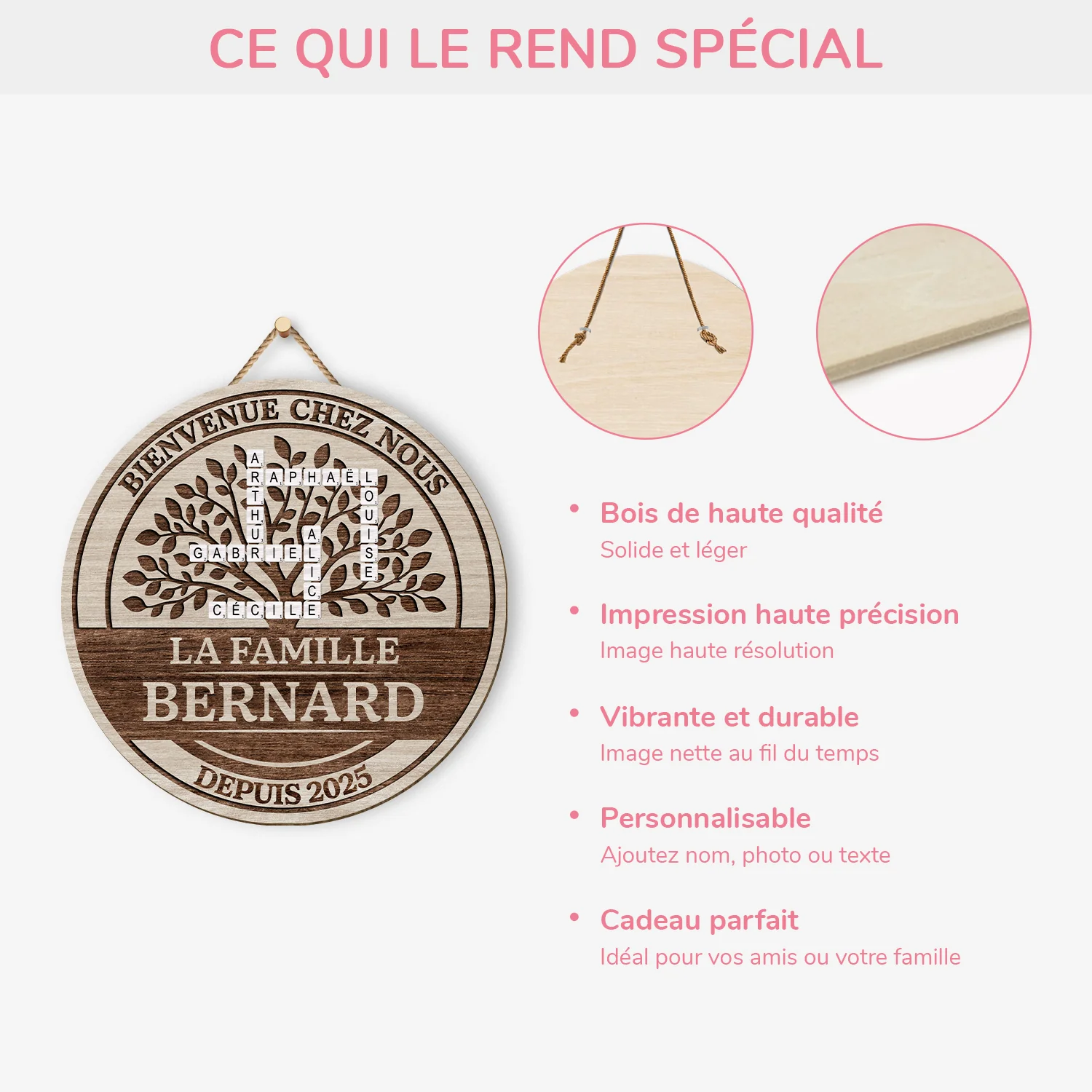 Plaque En Bois Personnalisée Avec Mots-croisés - Notre Famille - Image 4