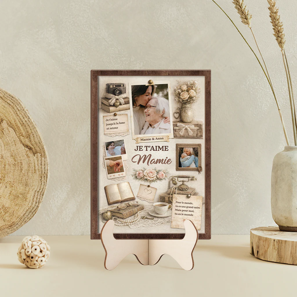 Plaque En Bois Personnalisée Avec Photo - On T'aime Maman Mamie - Image 2