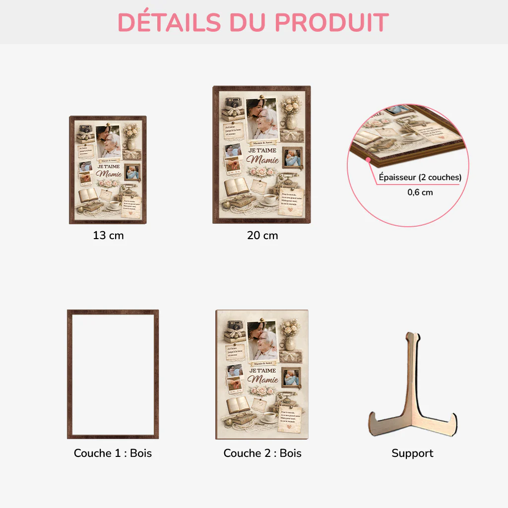 Plaque En Bois Personnalisée Avec Photo - On T'aime Maman Mamie - Image 3