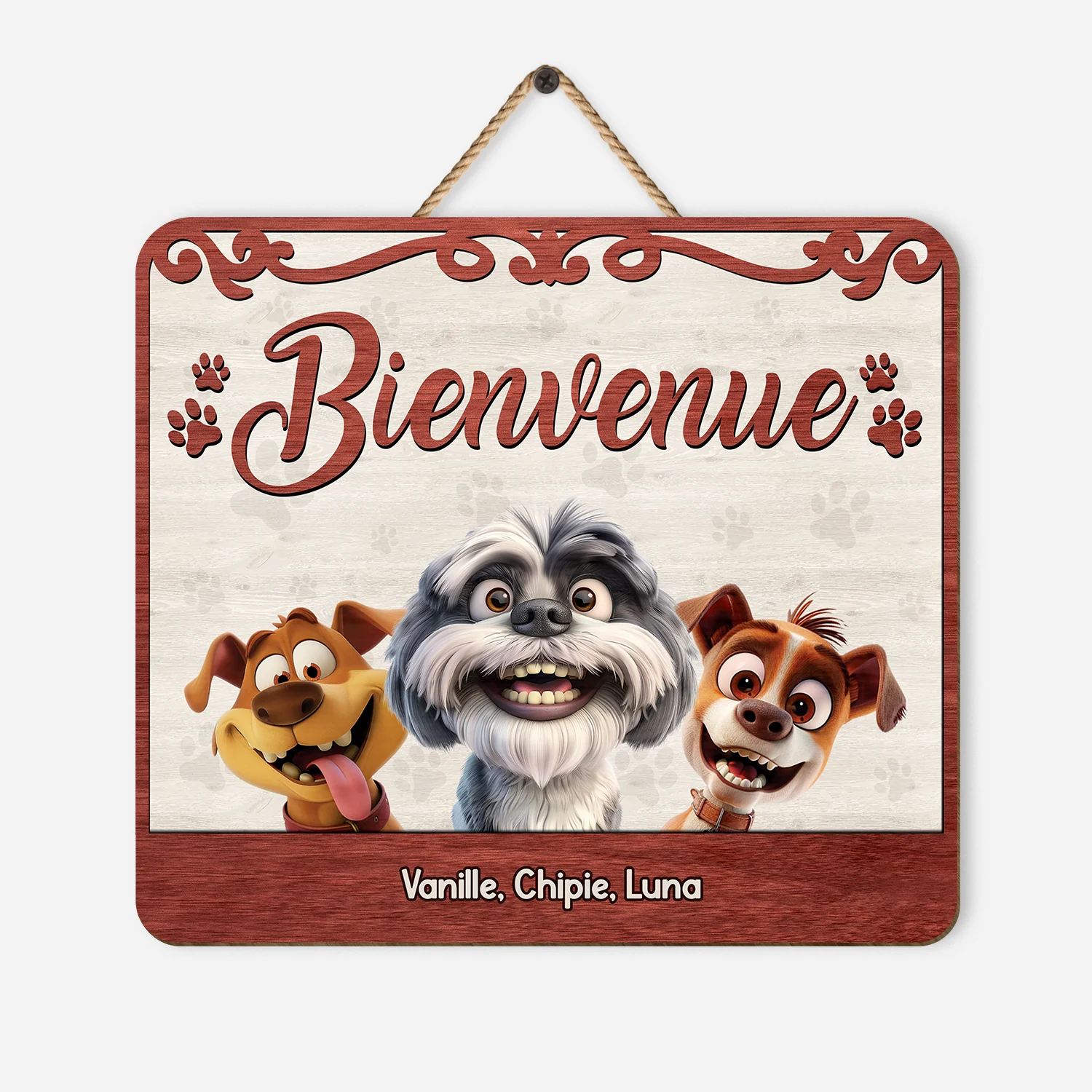 Plaque En Bois Personnalisée - Bienvenue - Version Chien Malin