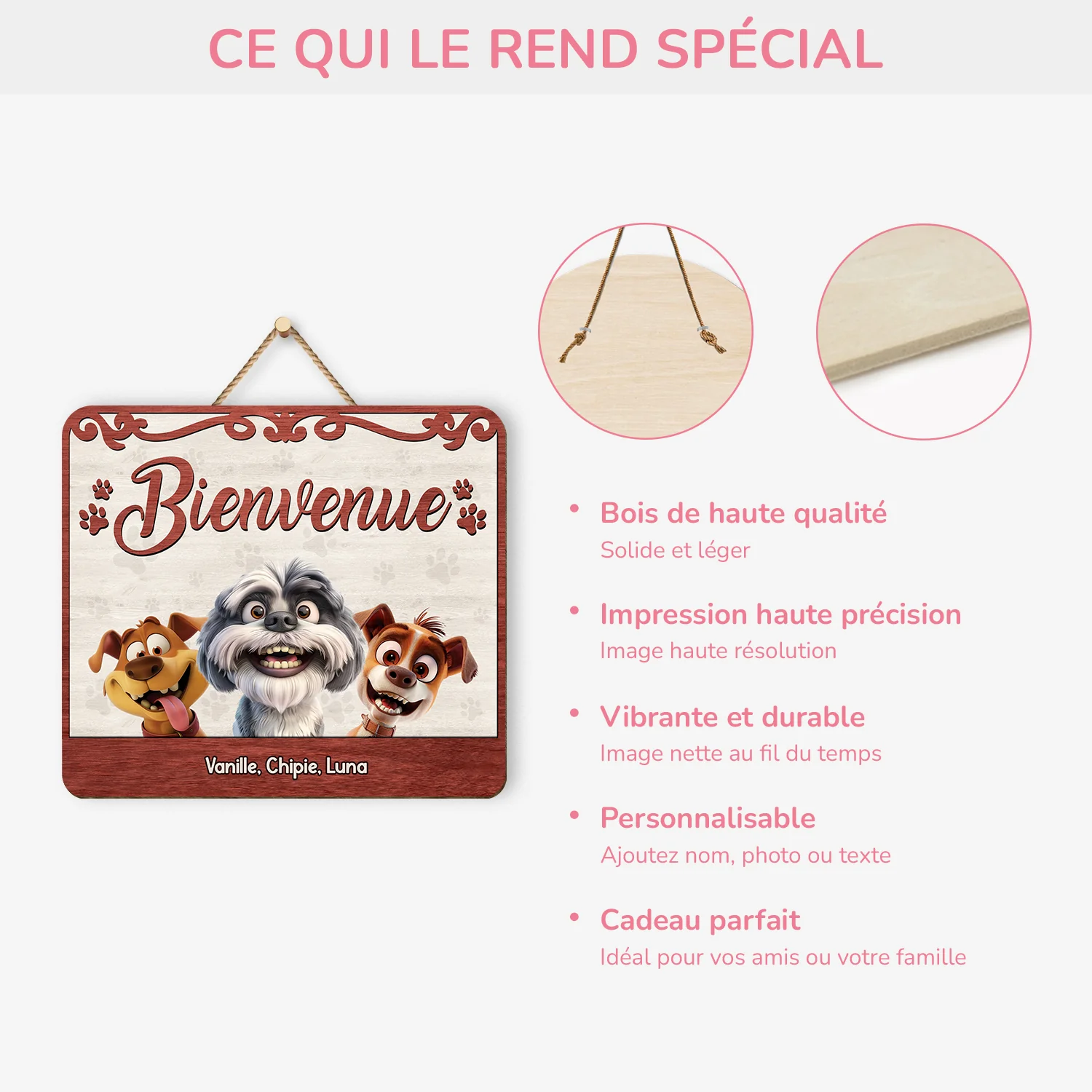 Plaque En Bois Personnalisée - Bienvenue - Version Chien Malin - Image 4