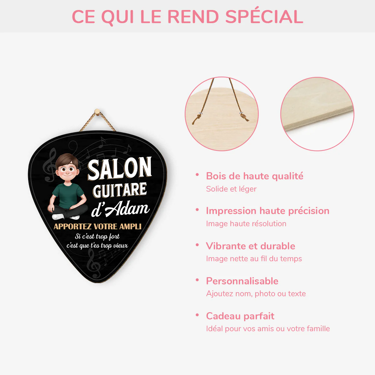 Plaque En Bois Personnalisée - Cadeau Pour Un Guitariste Femme/Homme - Image 4