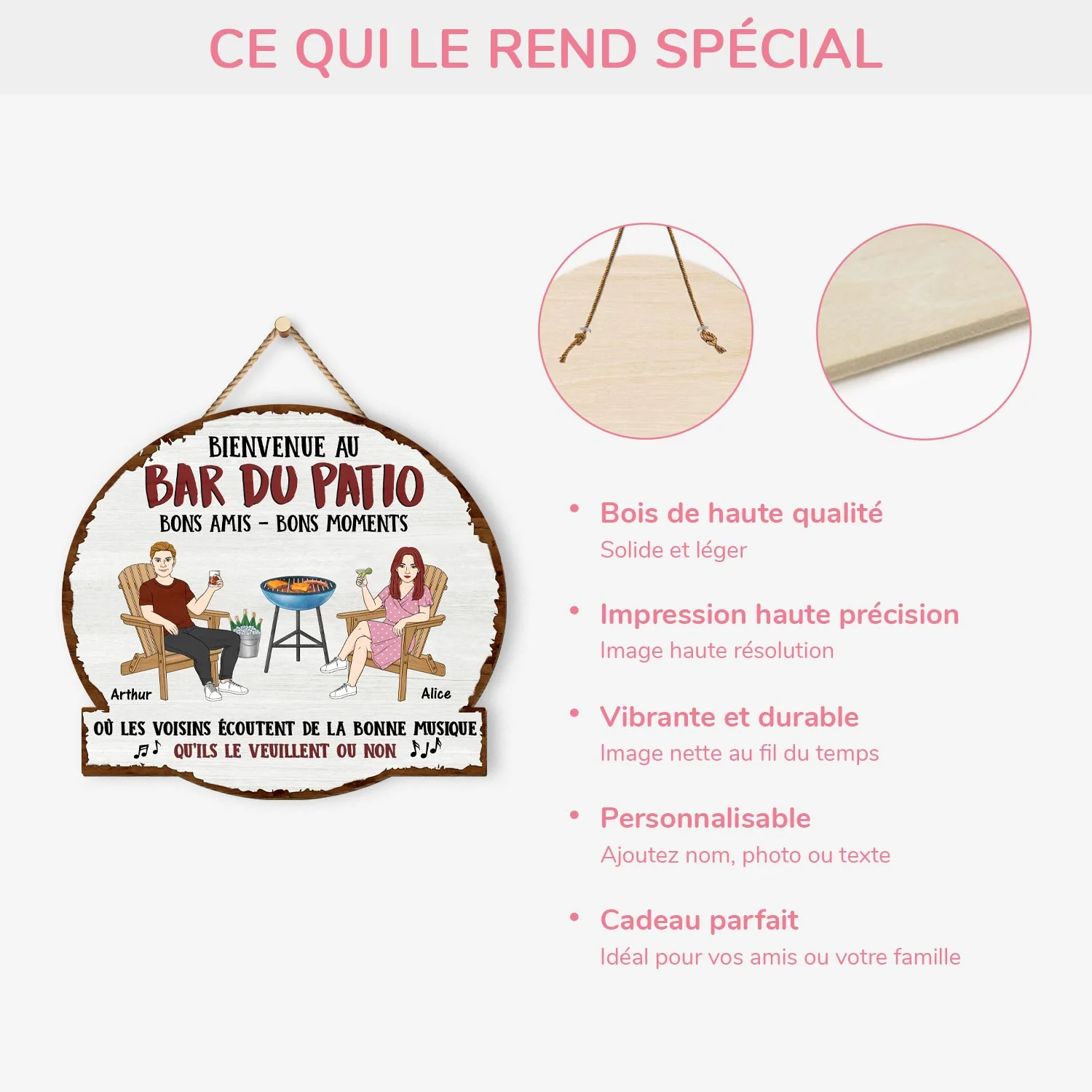 Plaque En Bois Personnalisée Couple À Suspendre - Bons Amis, Bons Moments - Image 4