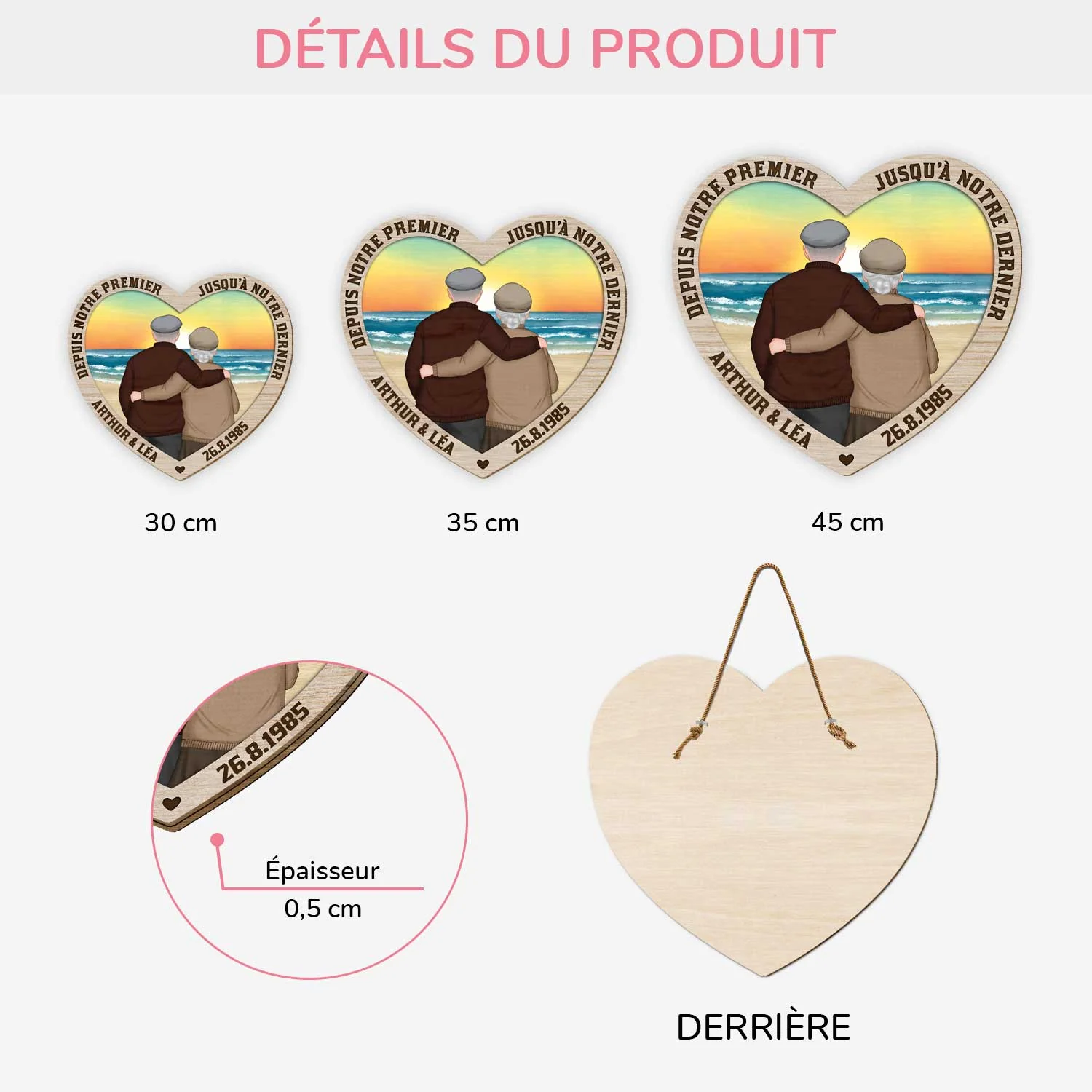 Plaque En Bois Personnalisée Couple À Suspendre - Jusqu’à Notre Dernier Souffle - Image 3