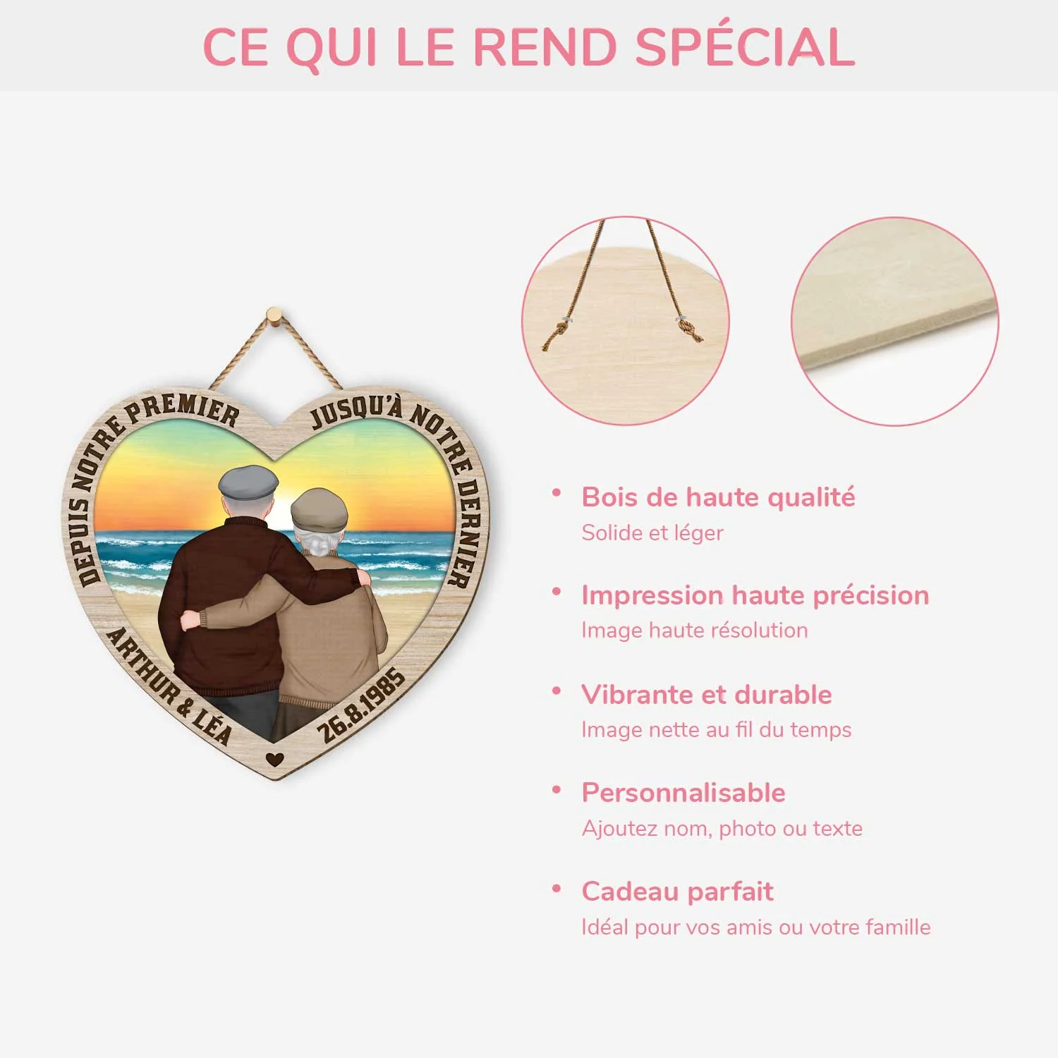 Plaque En Bois Personnalisée Couple À Suspendre - Jusqu’à Notre Dernier Souffle - Image 4