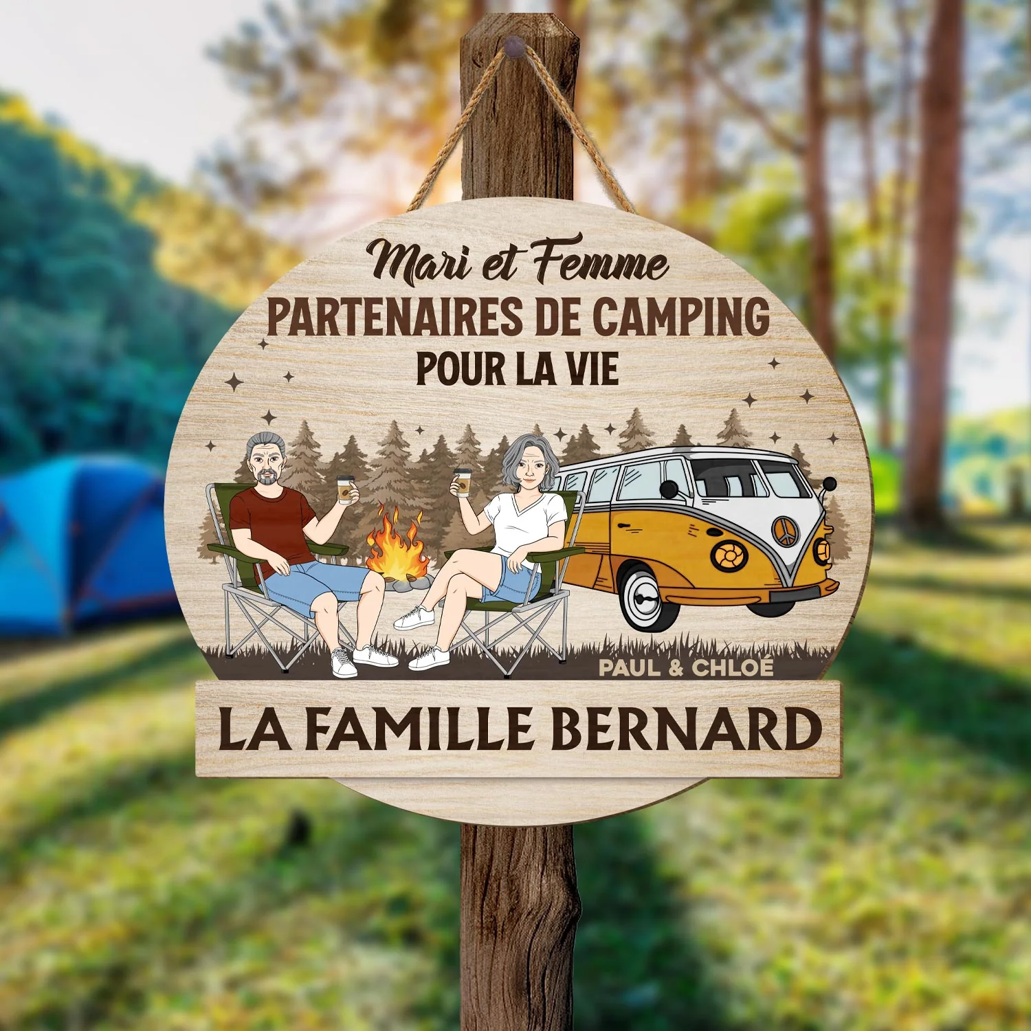 Plaque En Bois Personnalisée Couple À Suspendre - Partenaires De Camping - Image 2