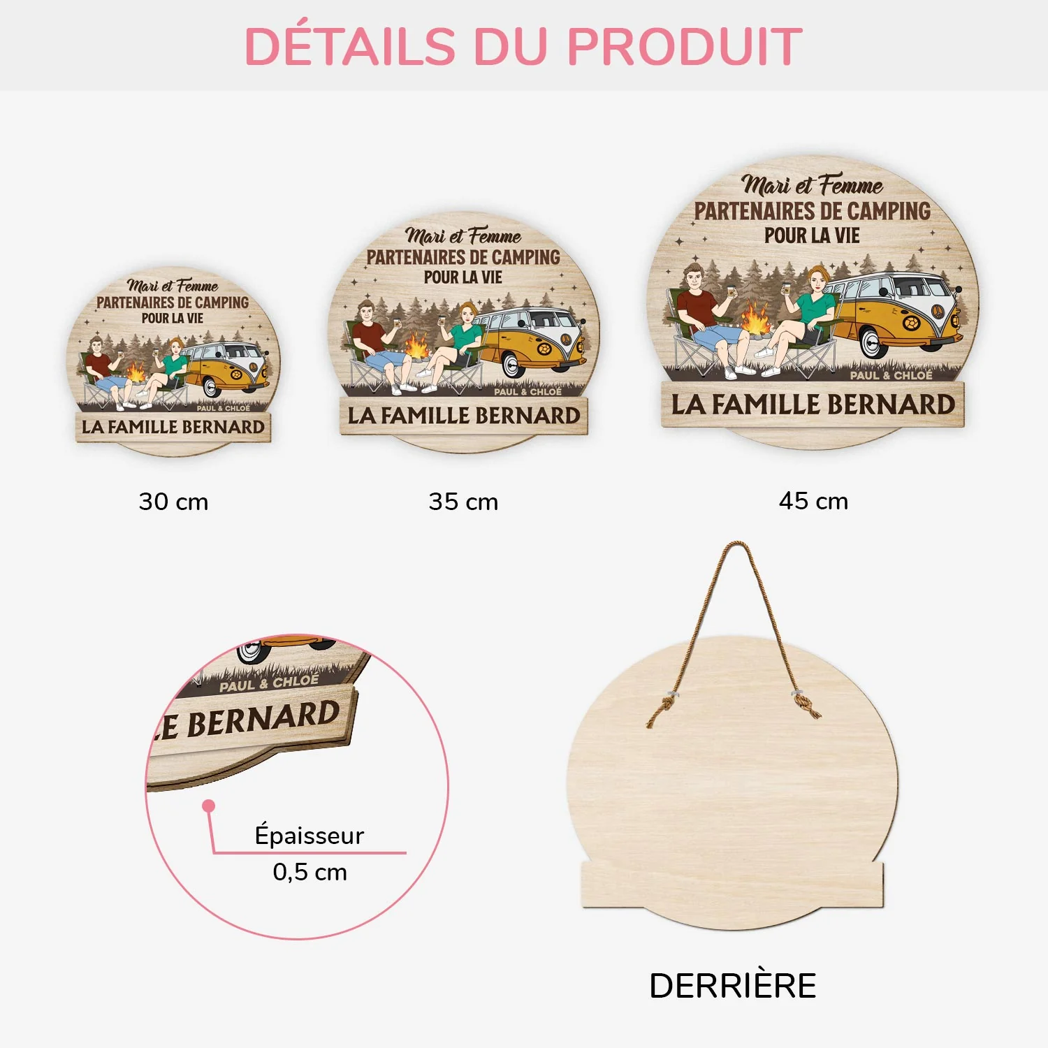 Plaque En Bois Personnalisée Couple À Suspendre - Partenaires De Camping - Image 3