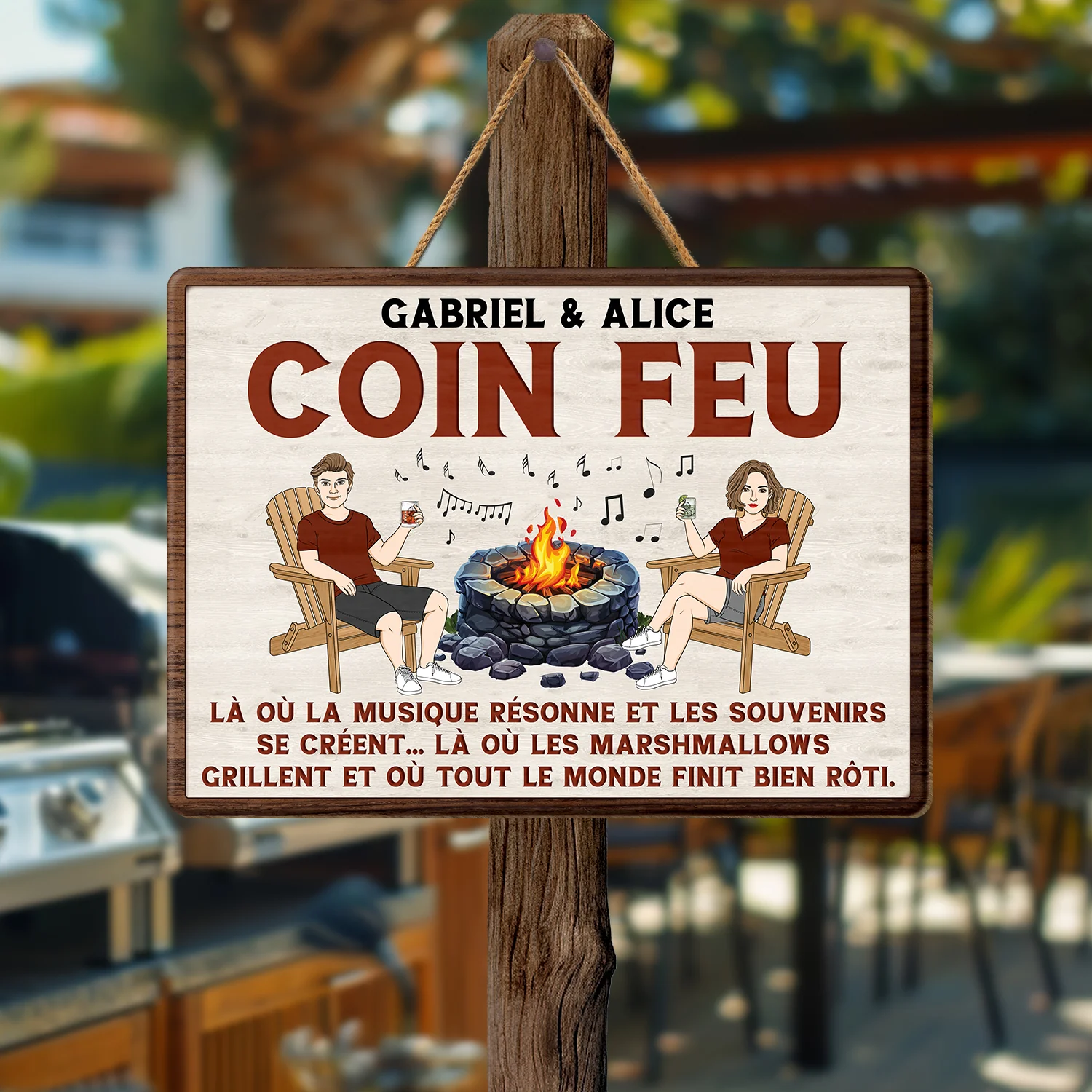 Plaque En Bois Personnalisée Couple Humour À Suspendre - Coin Feu - Image 2