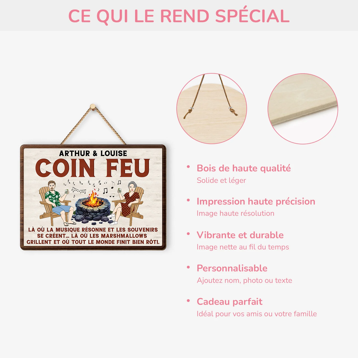 Plaque En Bois Personnalisée Couple Humour À Suspendre - Coin Feu - Image 4