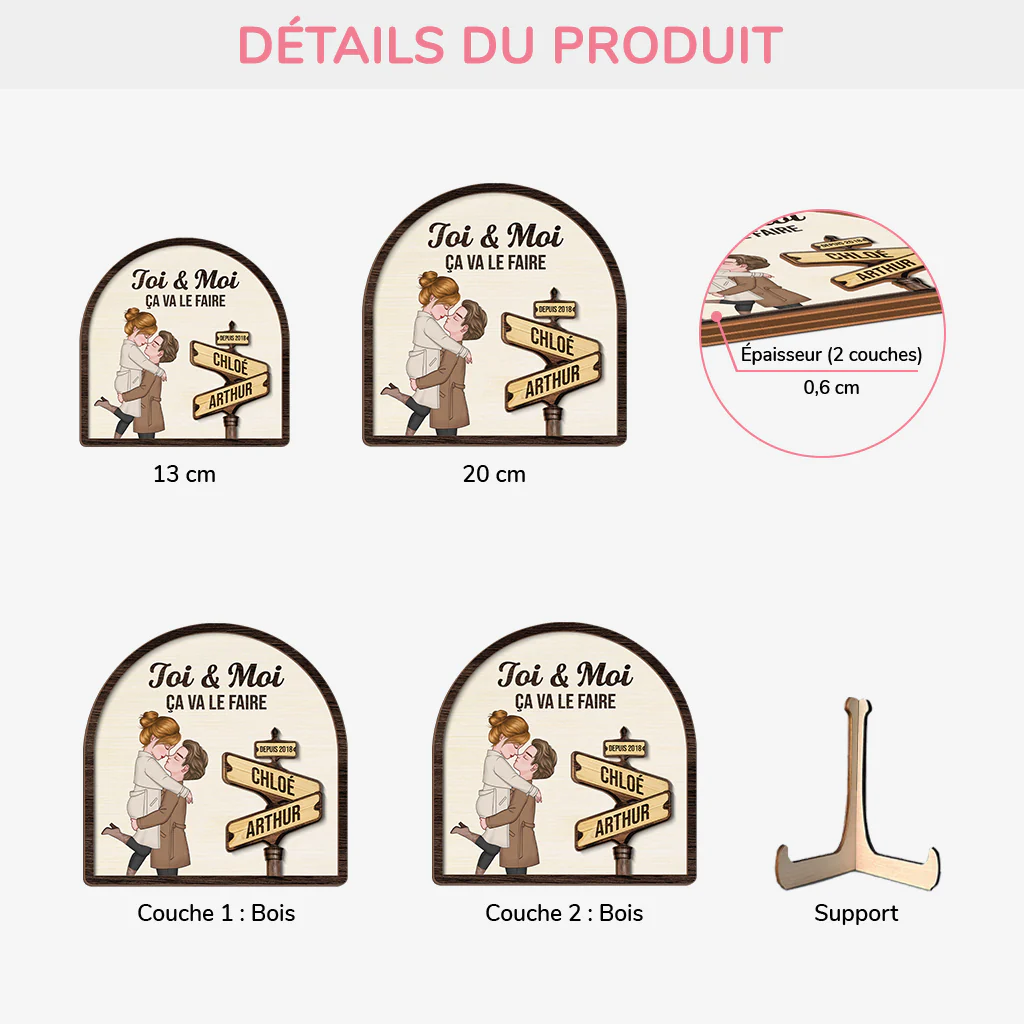 Plaque En Bois Personnalisée Couple - Toi Et Moi Ça Va Le Faire - Image 3