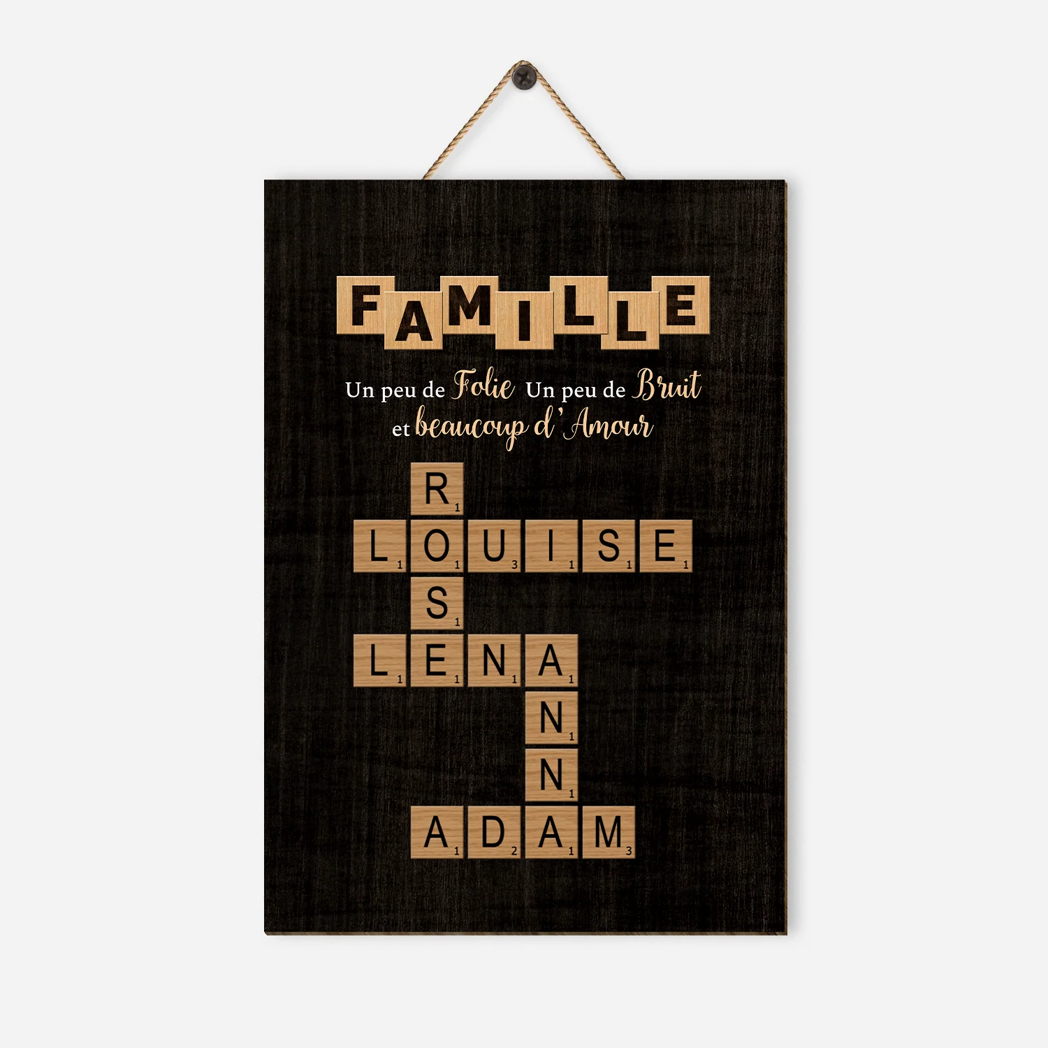 Plaque En Bois Personnalisée Famille - Famille Beaucoup D'amour Avec Mots Croisés