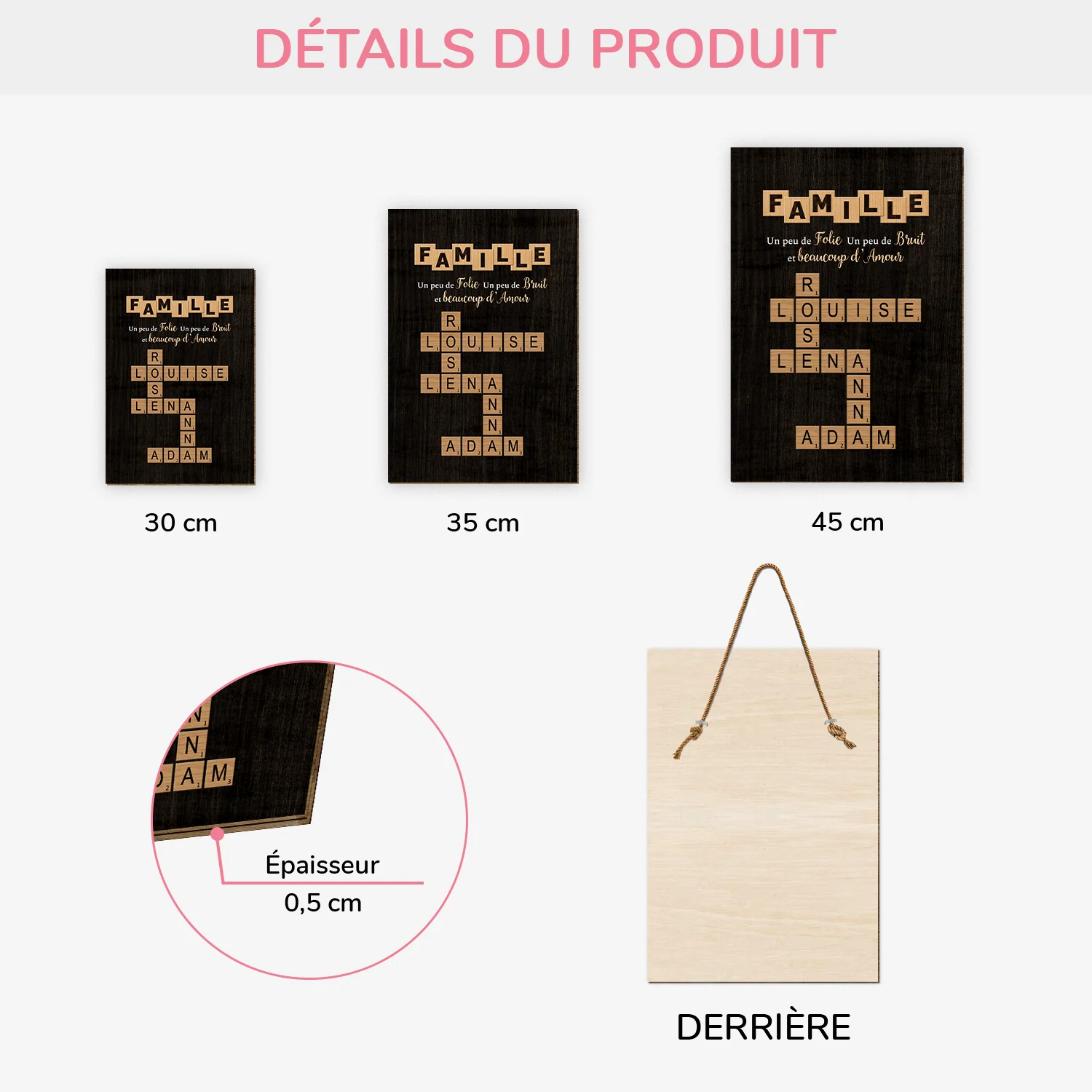 Plaque En Bois Personnalisée Famille - Famille Beaucoup D'amour Avec Mots Croisés - Image 3