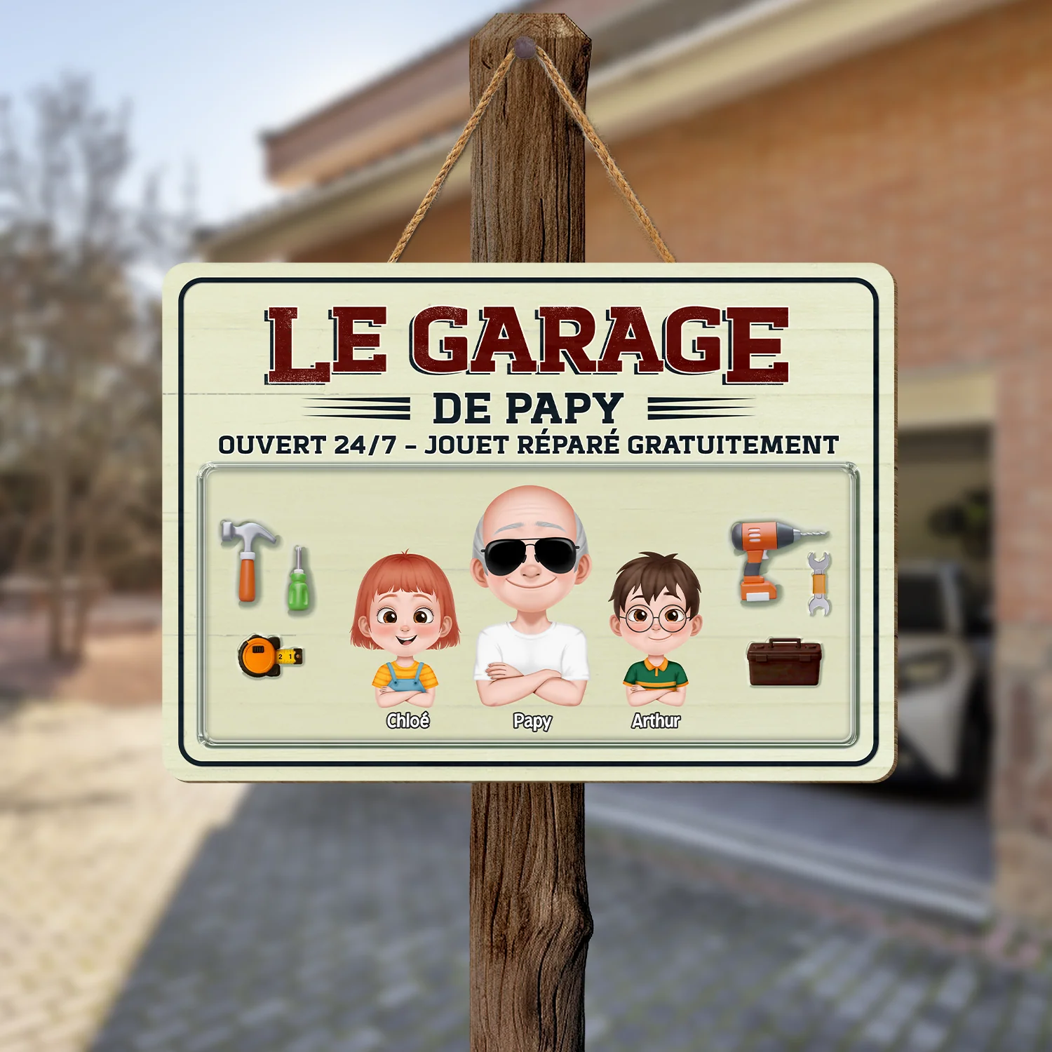 Plaque En Bois Personnalisée Humour - Le Garage De Papa - Image 2