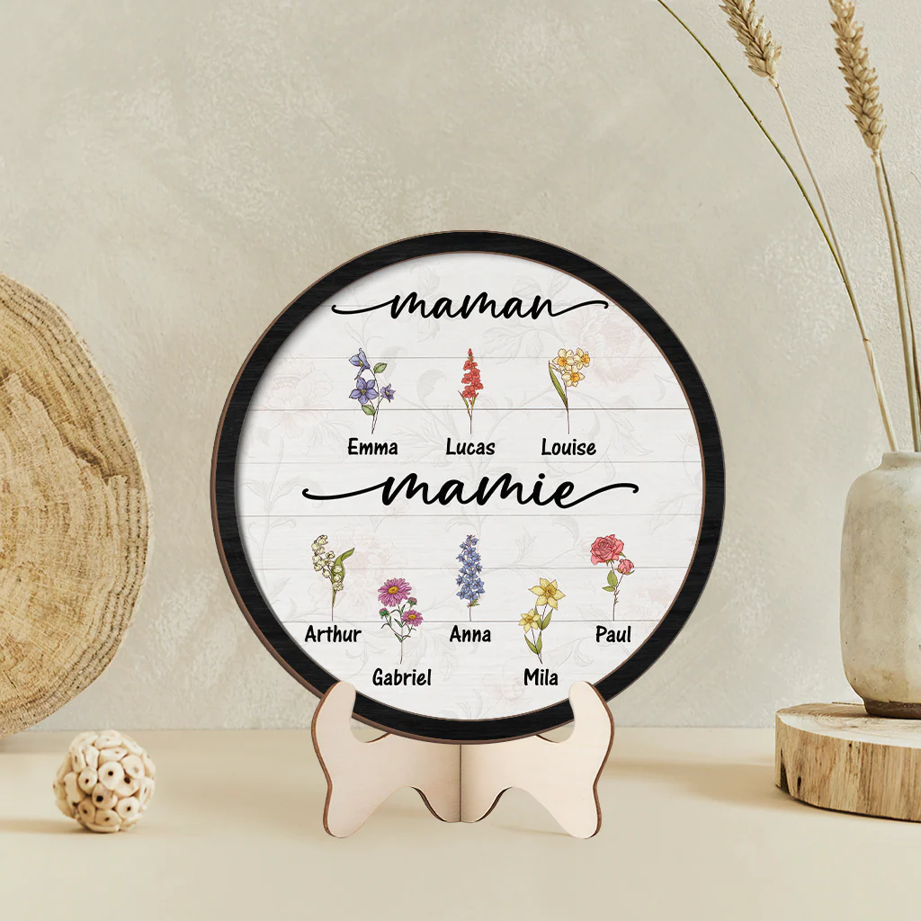 Plaque En Bois Personnalisée - Maman Mamie - Florale