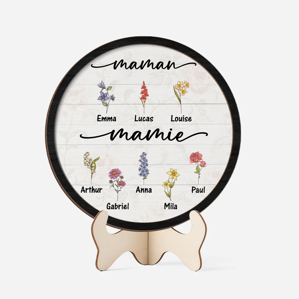 Plaque En Bois Personnalisée - Maman Mamie - Florale - Image 2
