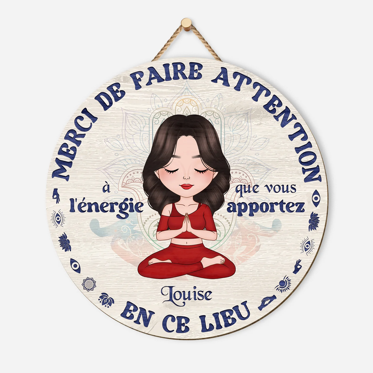 Plaque En Bois Personnalisée - Merci De Faire Attention - Cadeau Fan De Yoga