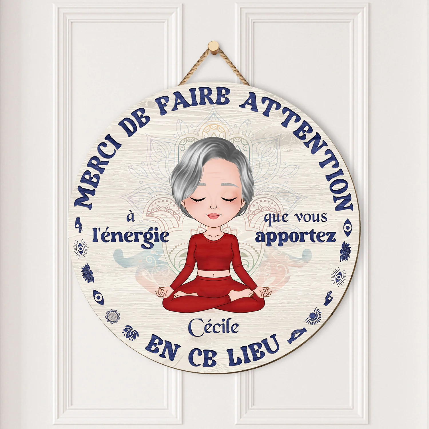 Plaque En Bois Personnalisée - Merci De Faire Attention - Cadeau Fan De Yoga - Image 2