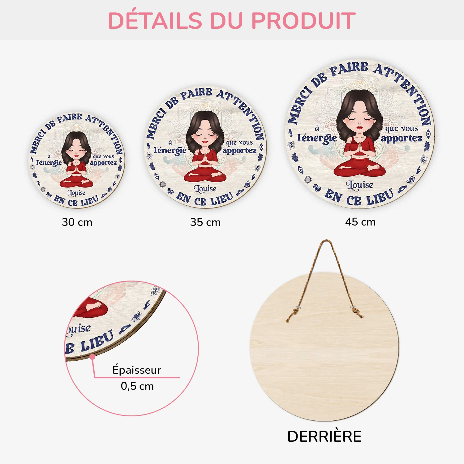 Plaque En Bois Personnalisée - Merci De Faire Attention - Cadeau Fan De Yoga - Image 3