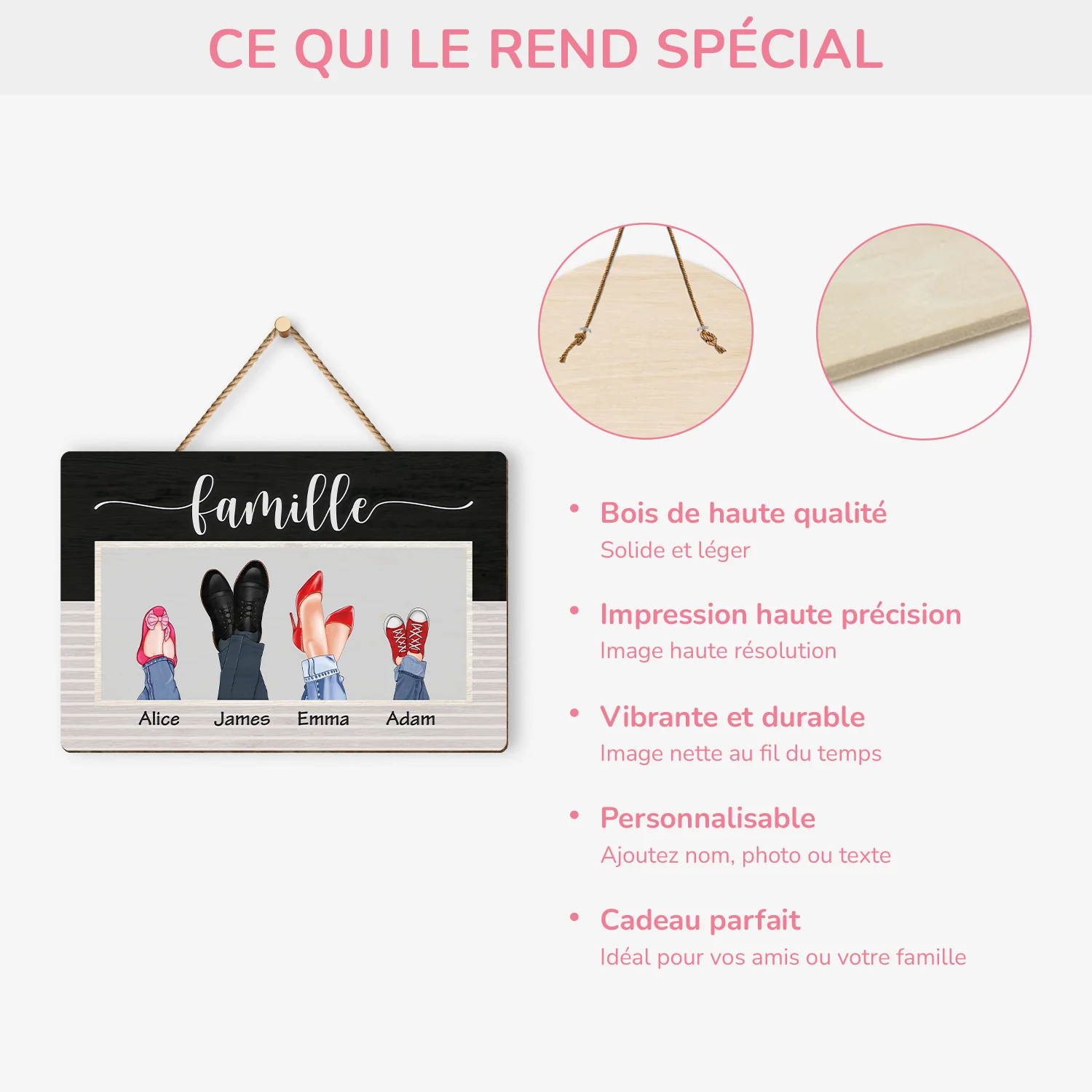 Plaque En Bois Personnalisée - Nos Chaussures De Famille - Image 4