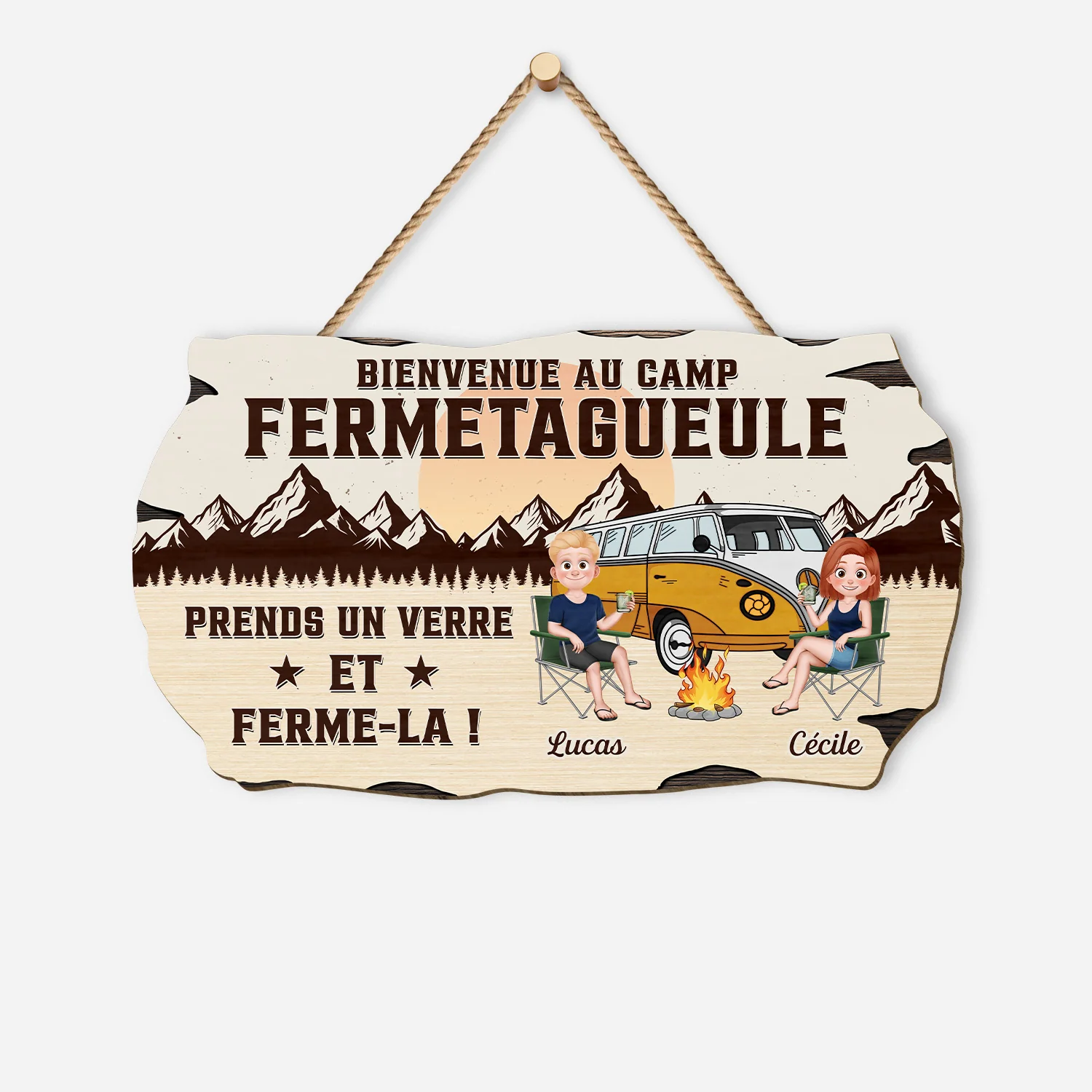 Plaque En Bois Personnalisée Pour Couple - Bienvenue Au Camp