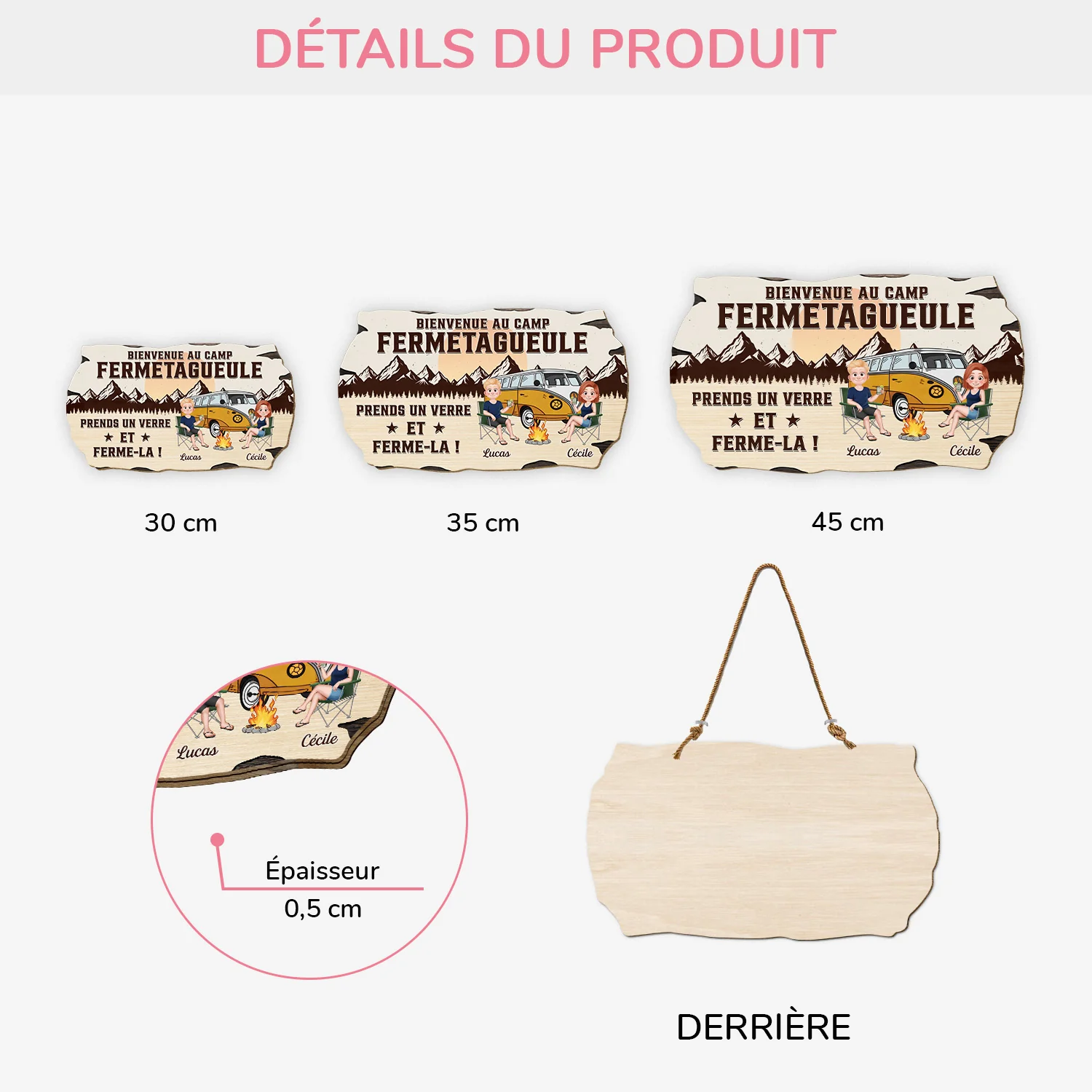 Plaque En Bois Personnalisée Pour Couple - Bienvenue Au Camp - Image 3