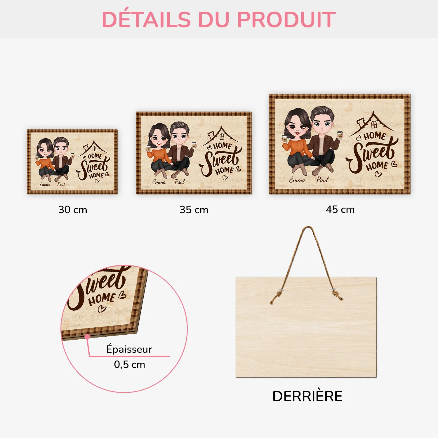 Plaque En Bois Personnalisée Pour Couple - Maison Douce - Image 3