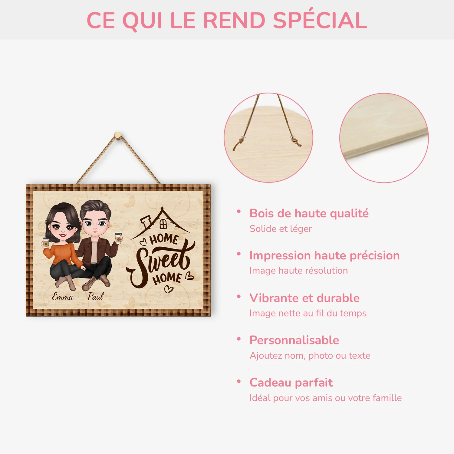 Plaque En Bois Personnalisée Pour Couple - Maison Douce - Image 4