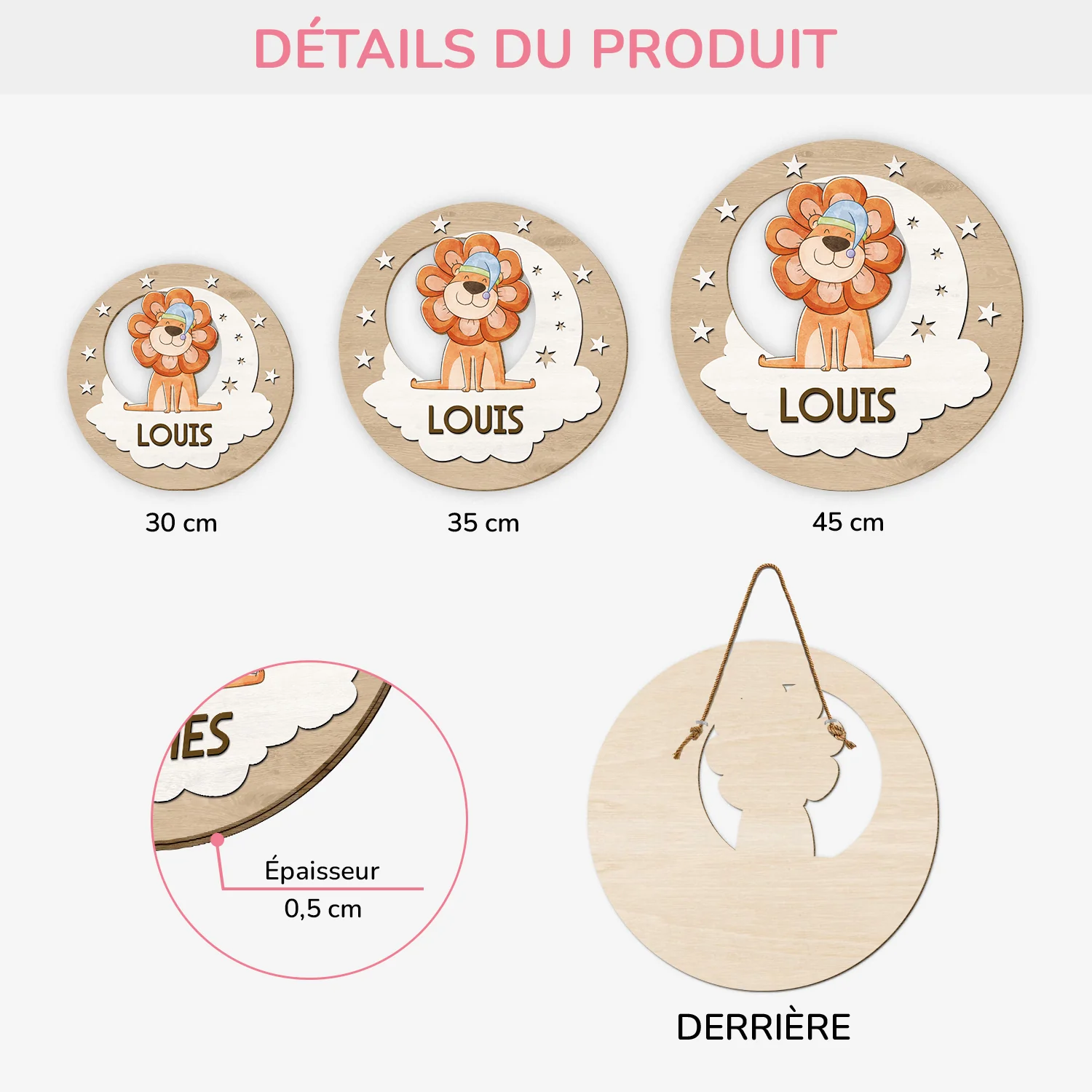 Plaque En Bois Personnalisée Pour Enfant À Suspendre - Rêves d’Animaux - Image 3