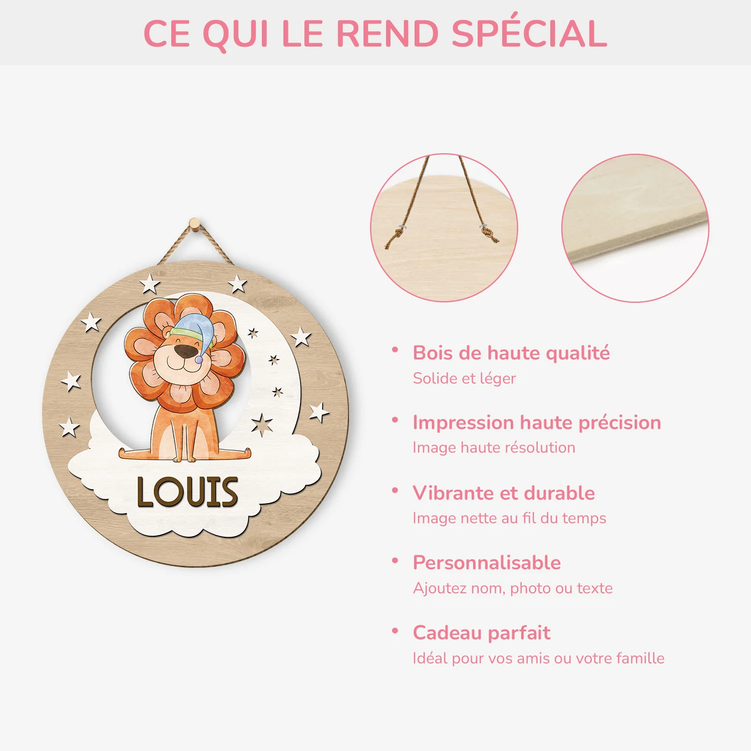 Plaque En Bois Personnalisée Pour Enfant À Suspendre - Rêves d’Animaux - Image 4