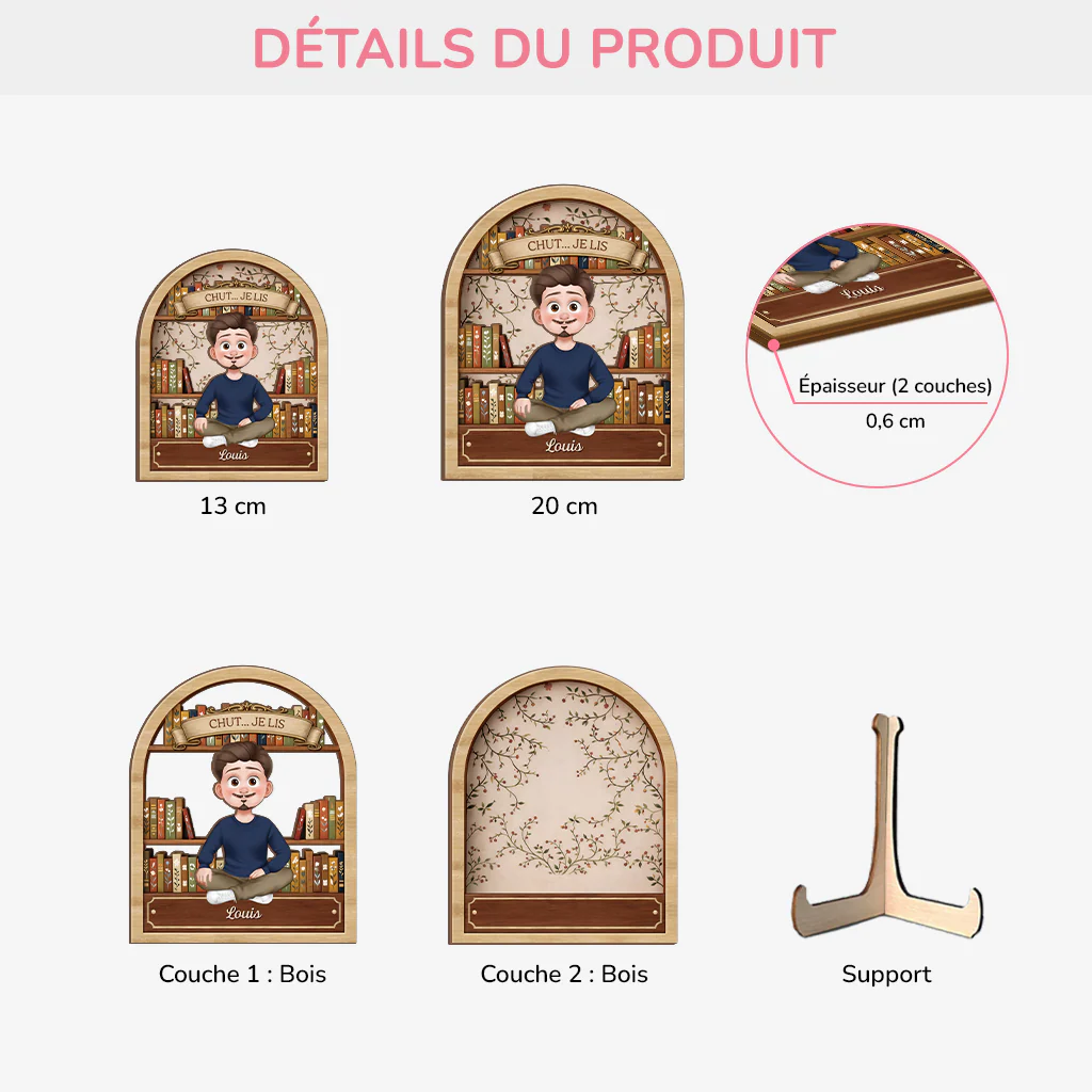 Plaque En Bois Personnalisée Pour Amoureux Des Livres - Chut Je Lis - Image 3