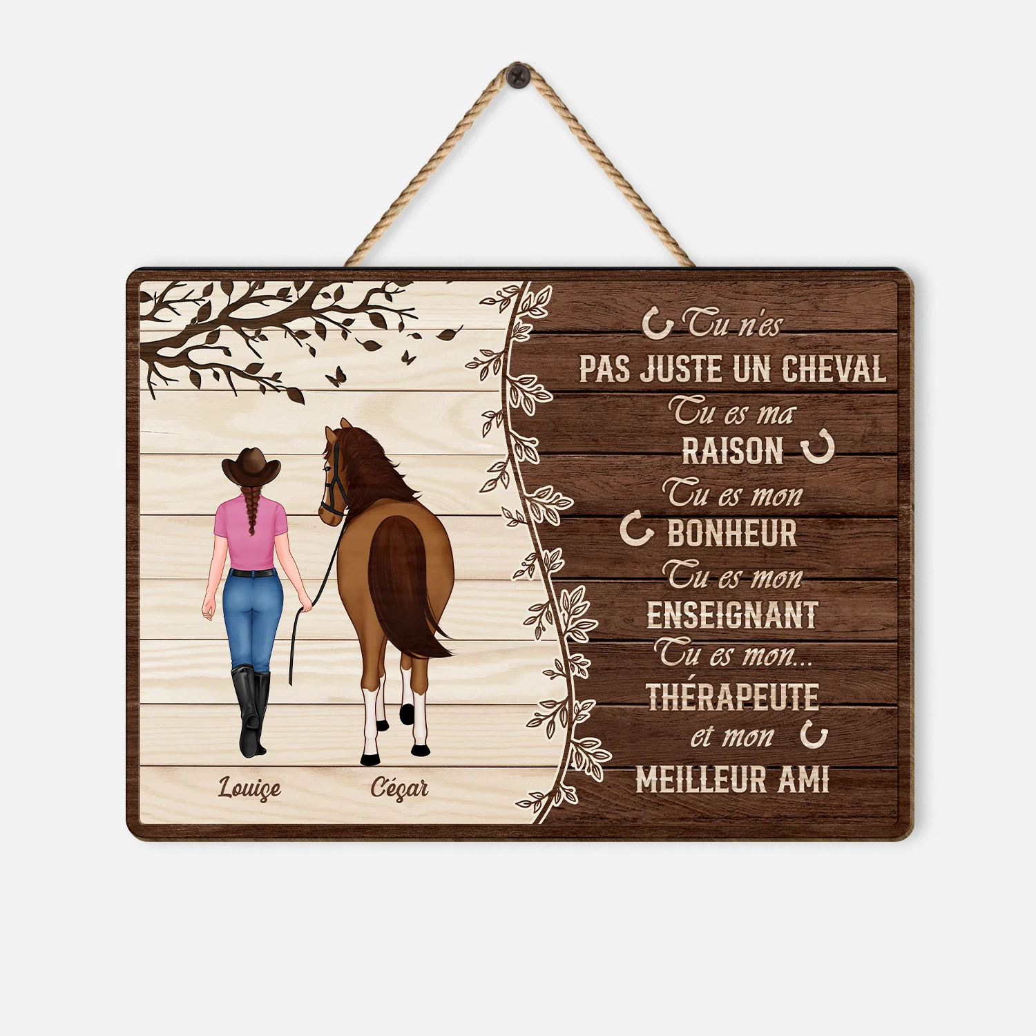 Plaque En Bois Personnalisée Pour Femme - Pas Juste Un Cheval