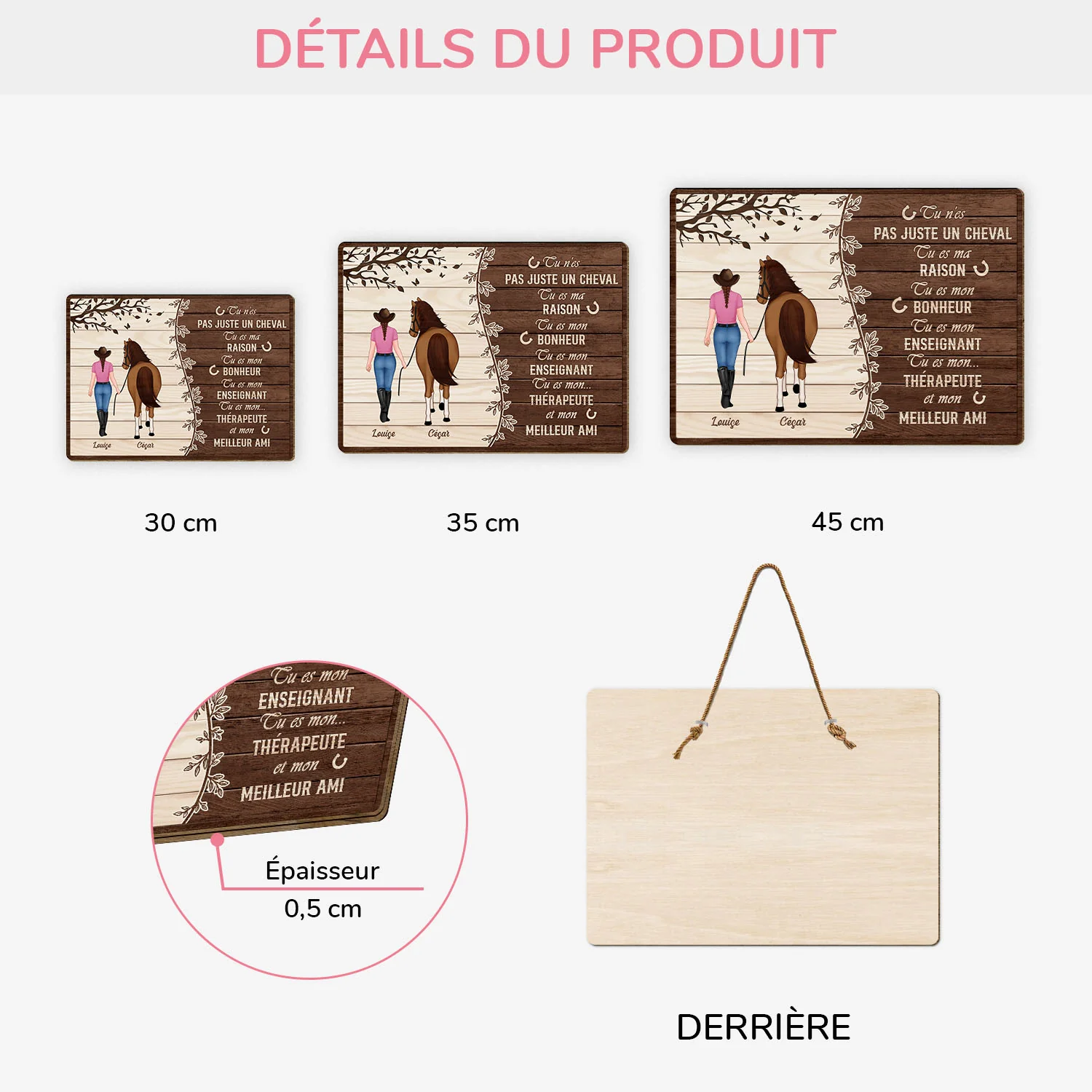 Plaque En Bois Personnalisée Pour Femme - Pas Juste Un Cheval - Image 3
