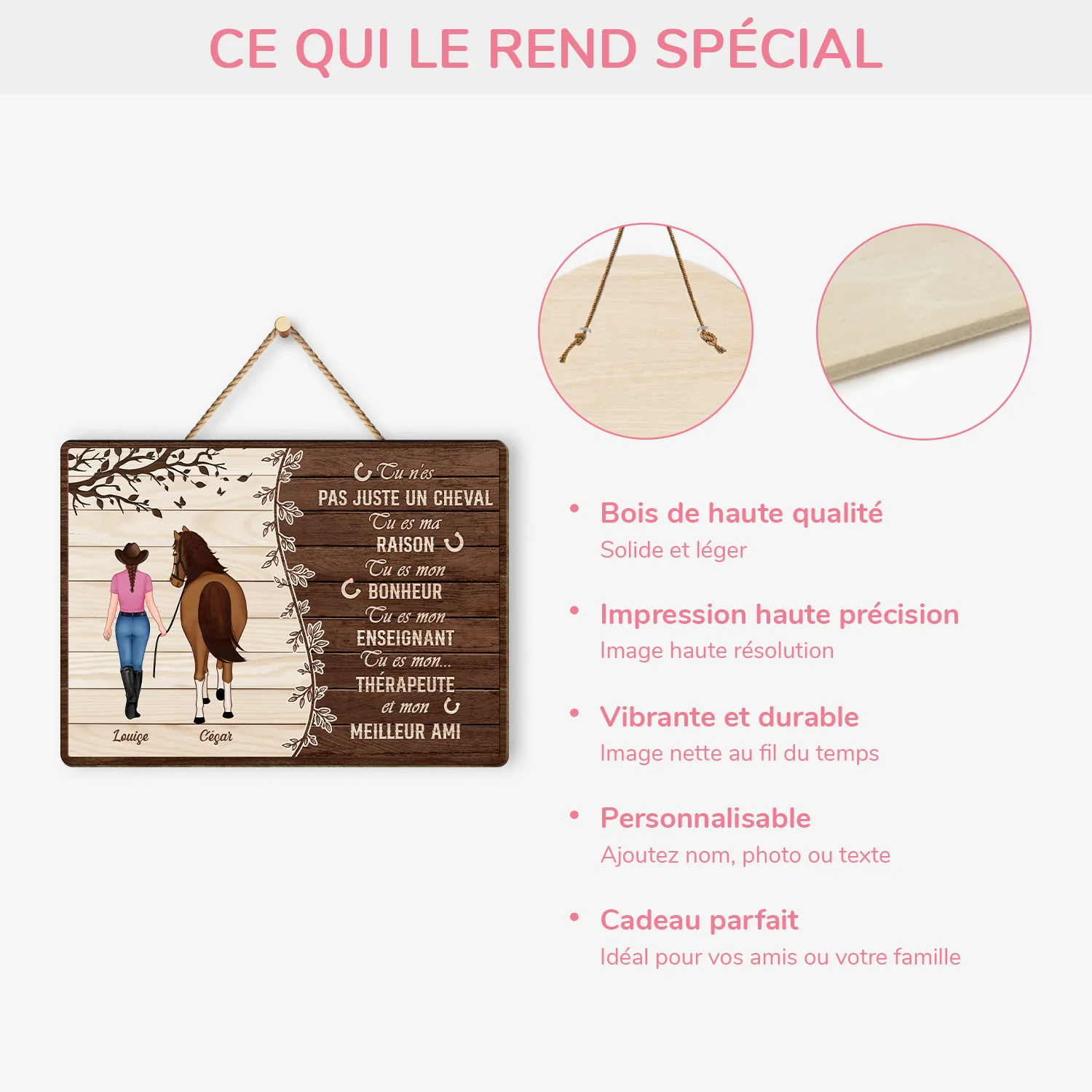 Plaque En Bois Personnalisée Pour Femme - Pas Juste Un Cheval - Image 4