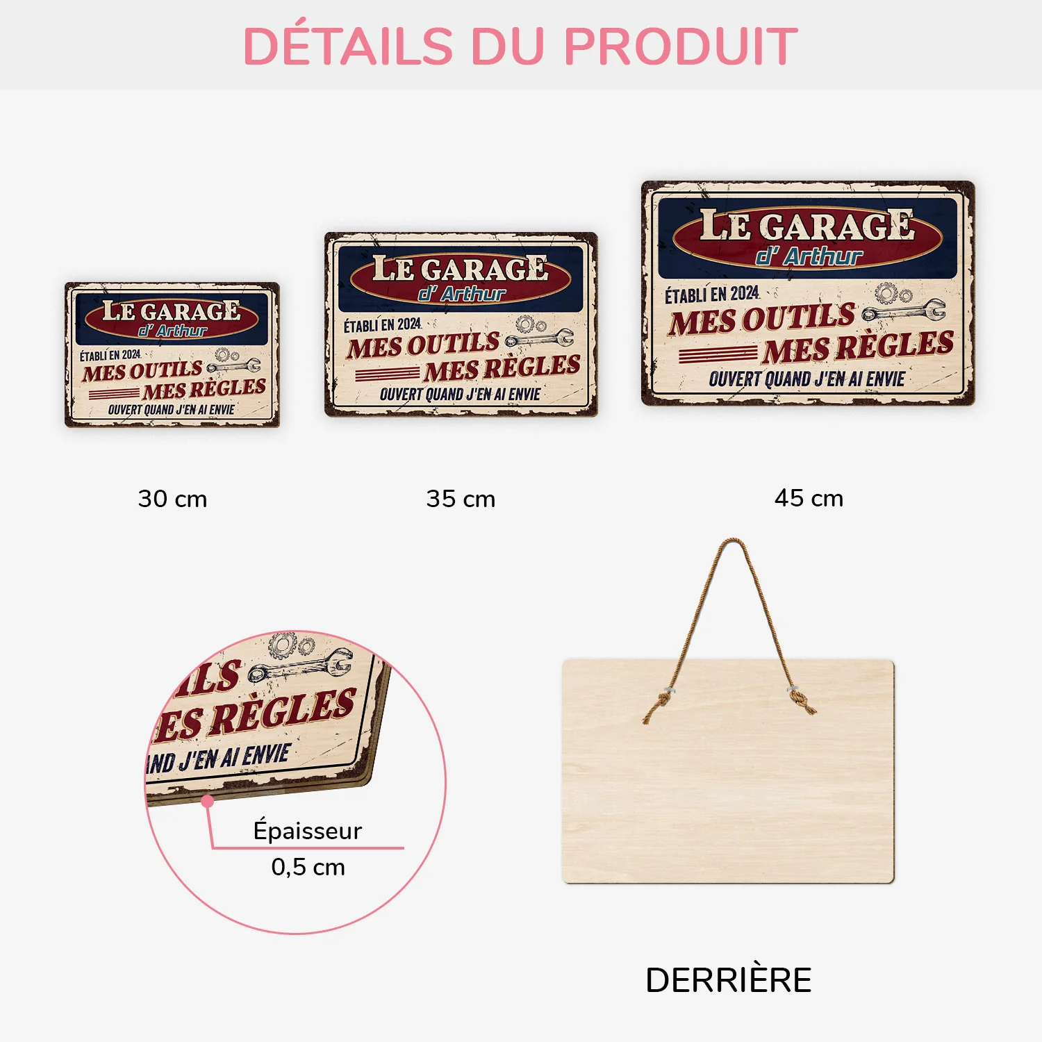 Plaque En Bois Personnalisée Pour Homme - Mes Outils Mes Règles - Image 3