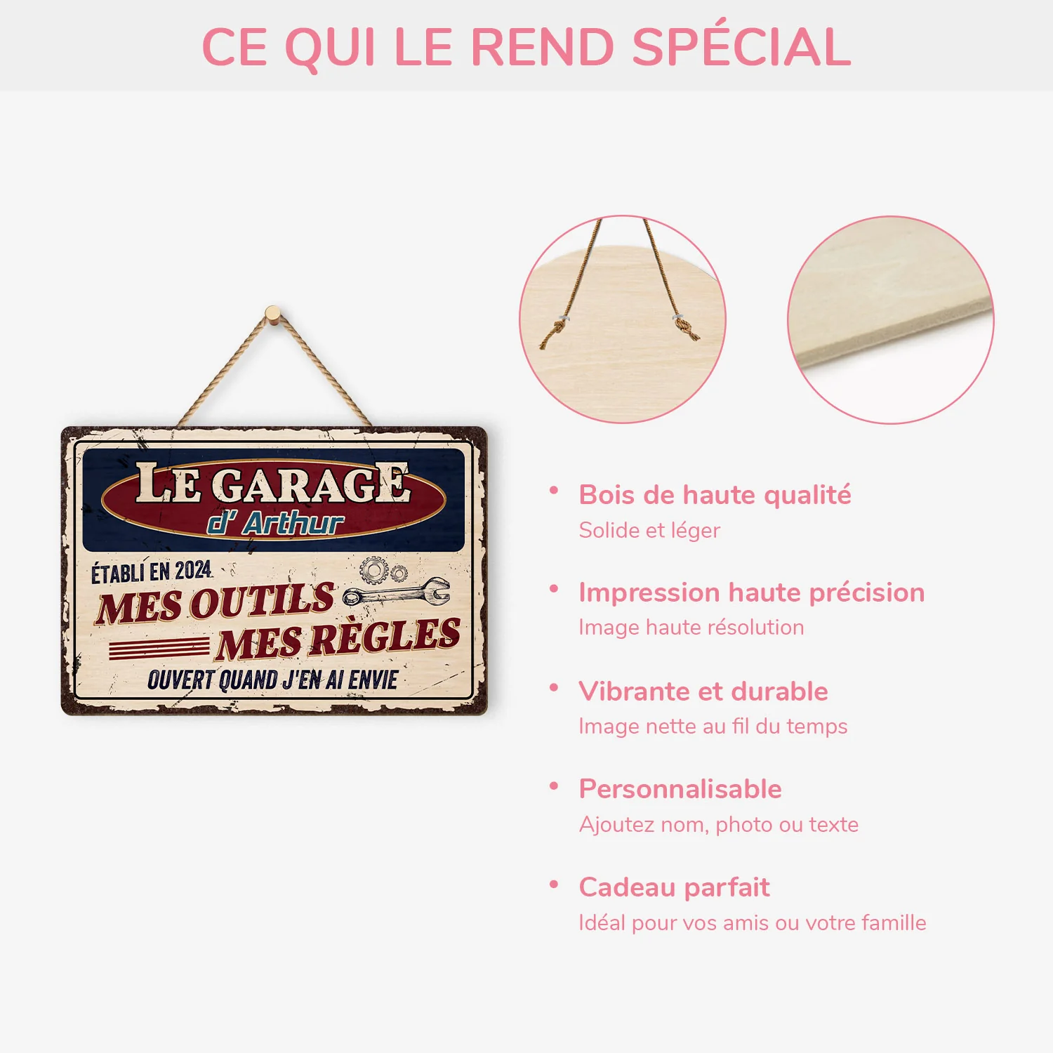 Plaque En Bois Personnalisée Pour Homme - Mes Outils Mes Règles - Image 4