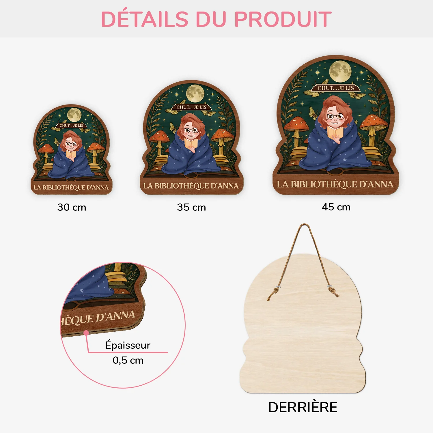 Plaque En Bois Personnalisée Pour Les Amoureux Des Livres - La Bibliothèque D’Emma - Image 3