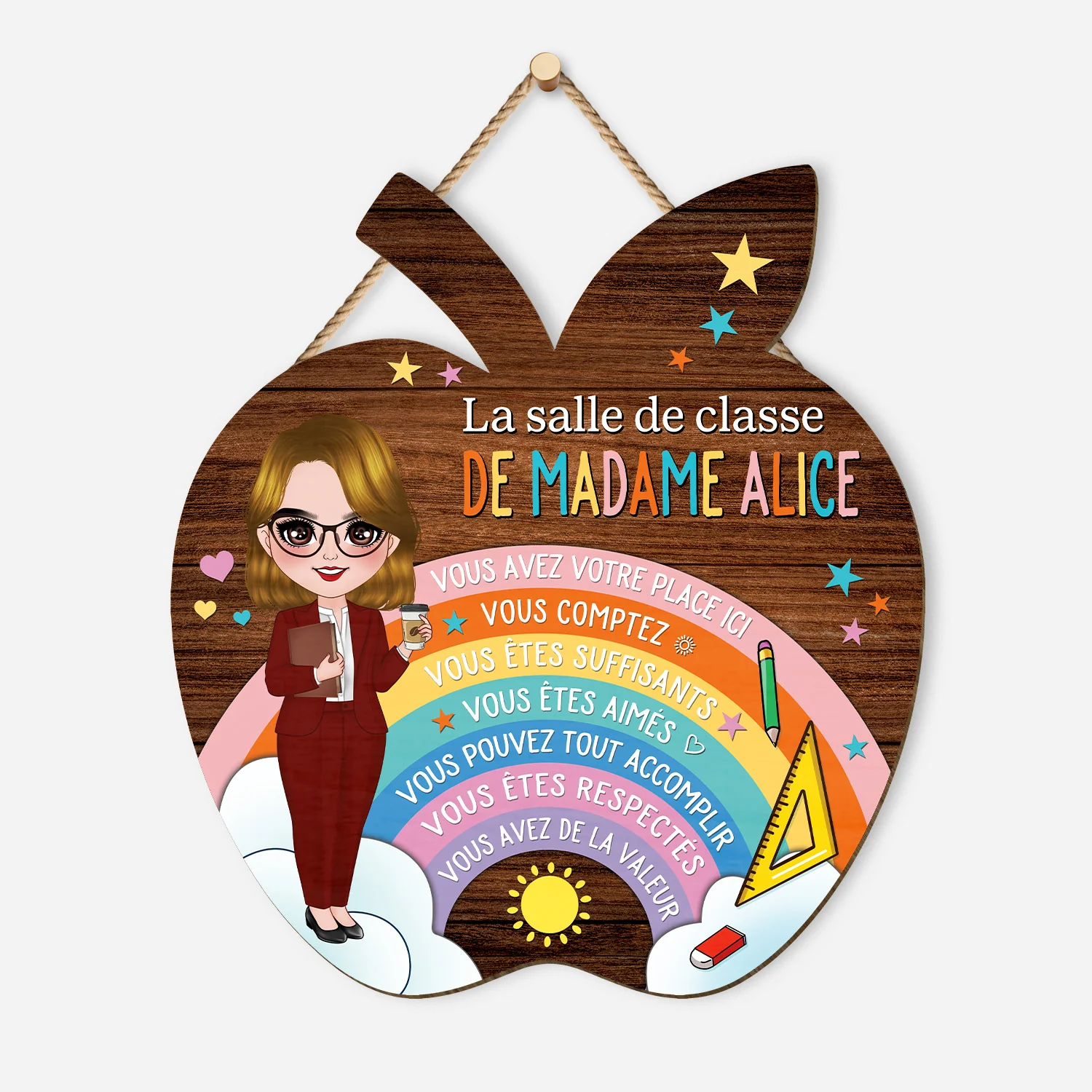 Plaque En Bois Personnalisée Pour Maîtresse À Suspendre - La Salle De Classe