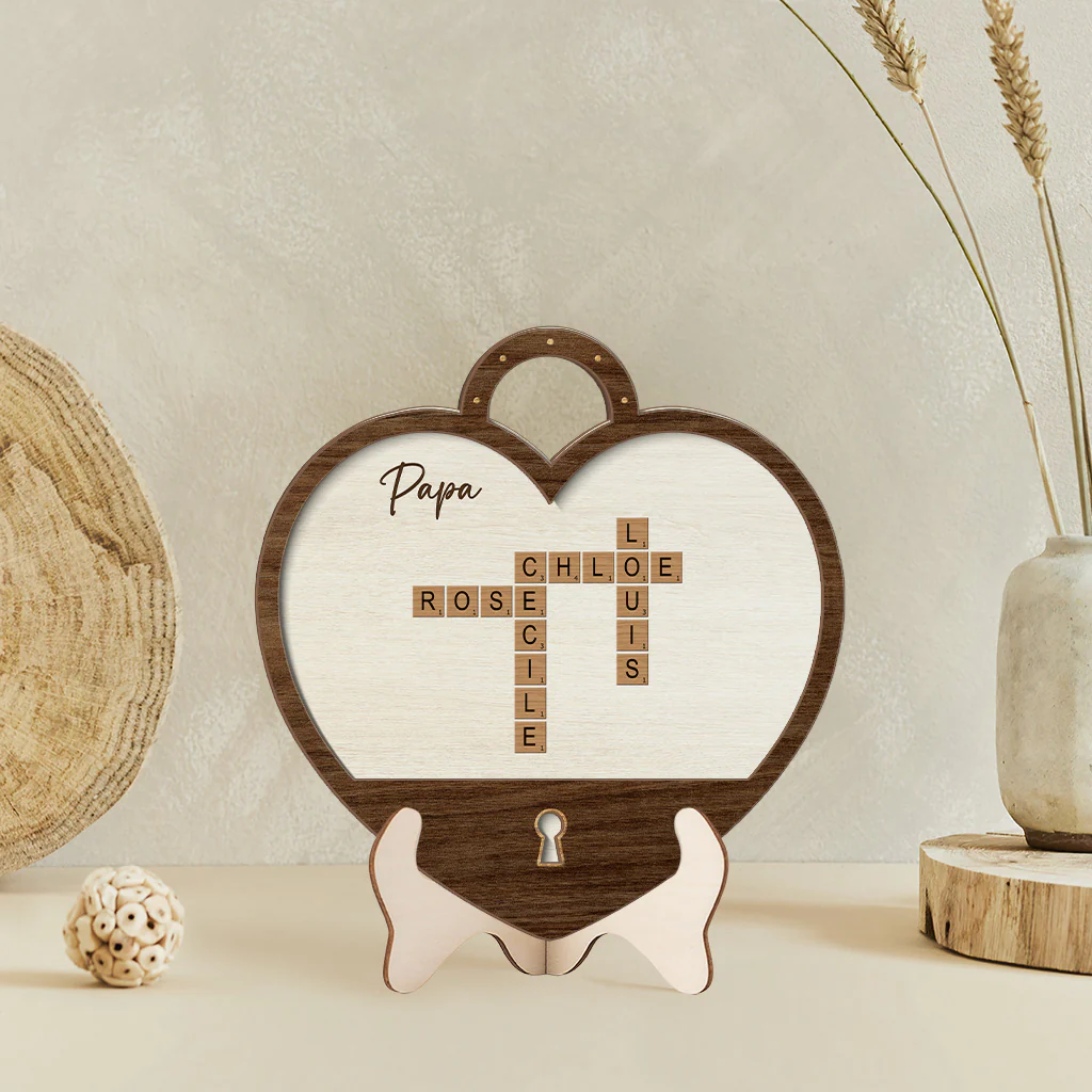 Plaque en Bois Personnalisée - Mamie Cœur avec Mots Croisés - Image 2