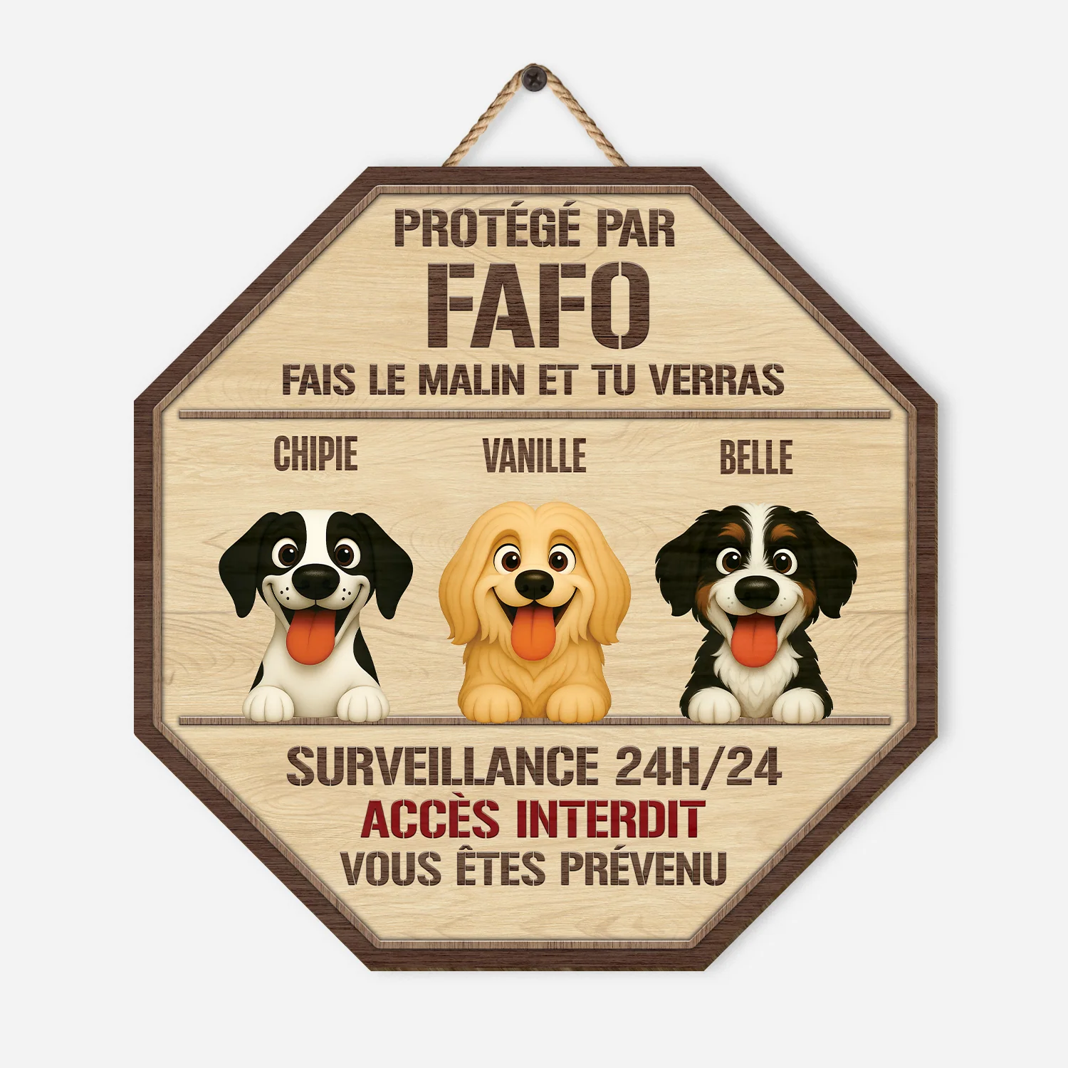 Plaque en Bois Personnalisée - Protégé par le Chien